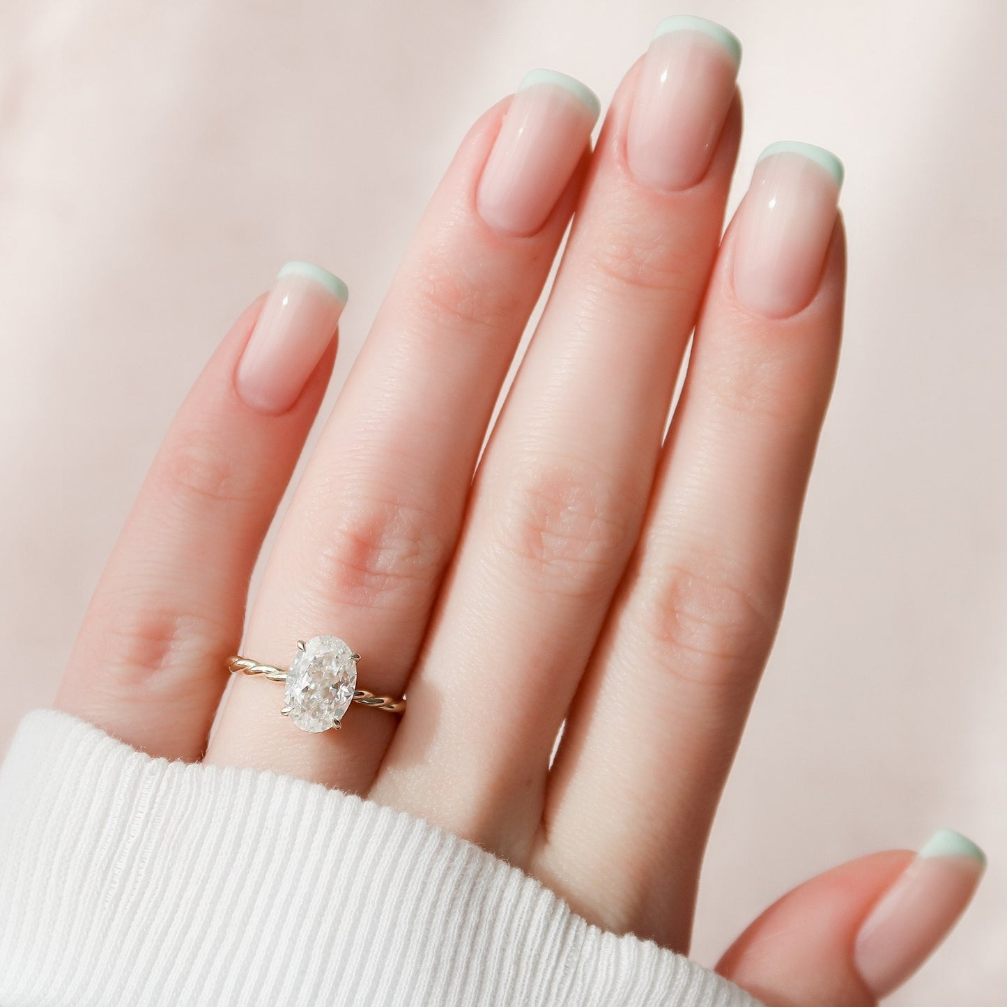 2.0 CT Oval Twisted Shank & Hidden Halo Moissanite Engagement Ring 3