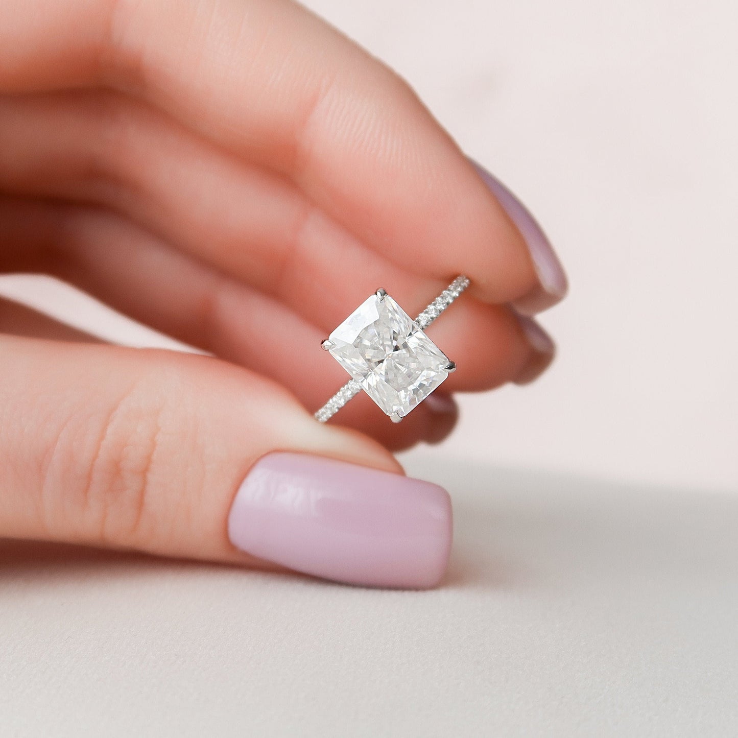 3.5 CT Radiant Hidden Halo Pave Moissanite Engagement Ring 4