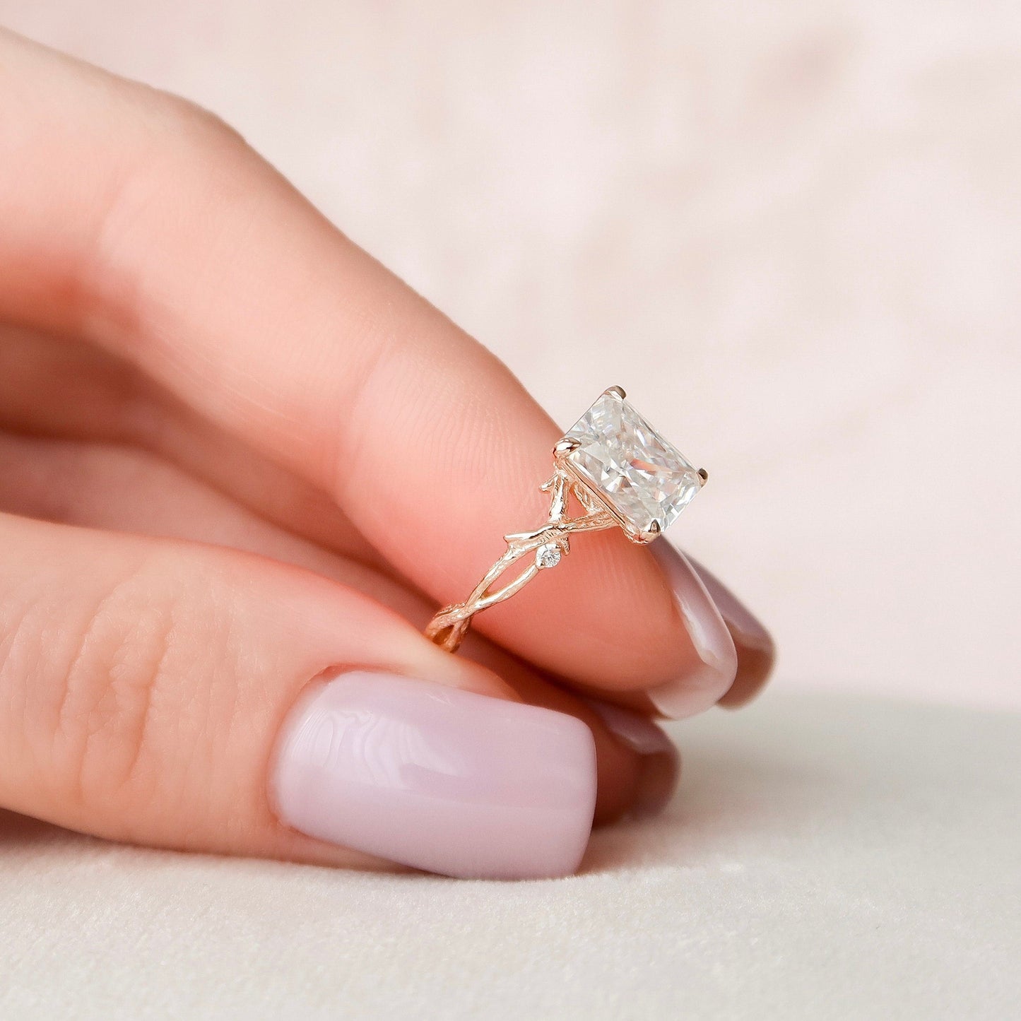 2.0 CT Radiant Cut Twig Pave Moissanite Engagement Ring 9