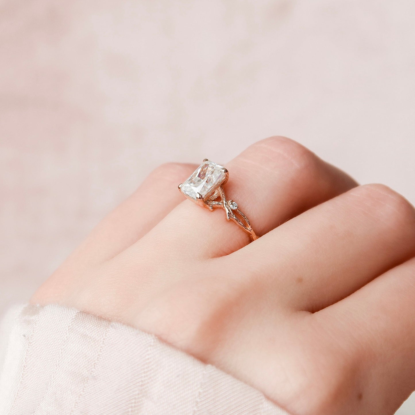 2.0 CT Radiant Cut Twig Pave Moissanite Engagement Ring 7