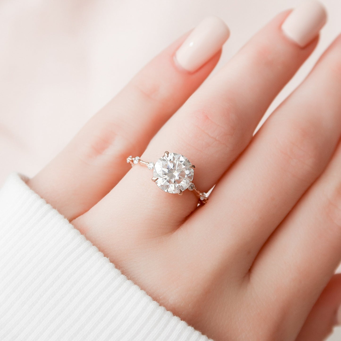 2.5 CT Round Cut Dainty Pave Moissanite Engagement Ring 4