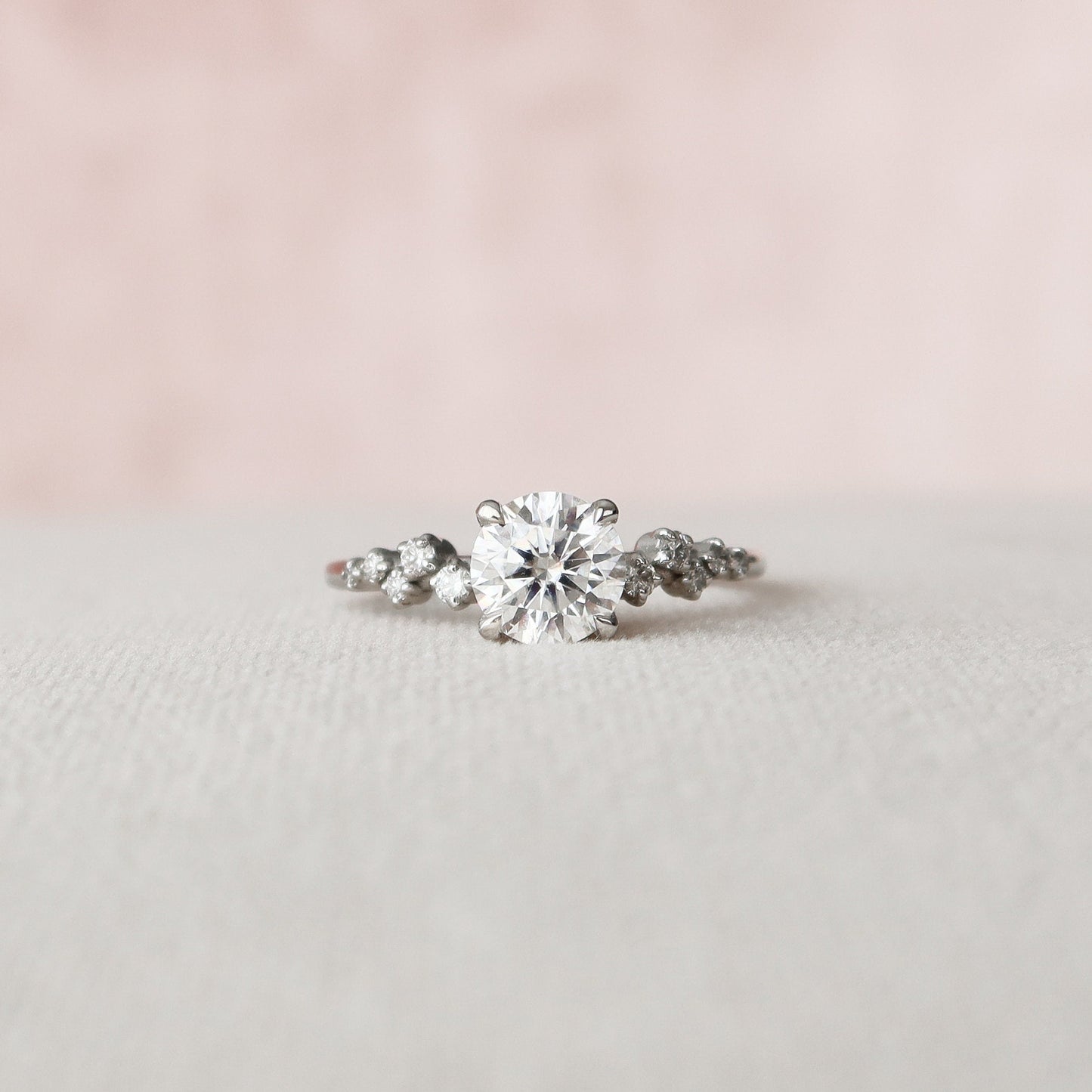 1.0 CT Round Hidden Halo Pave Style Moissanite Engagement Ring 3