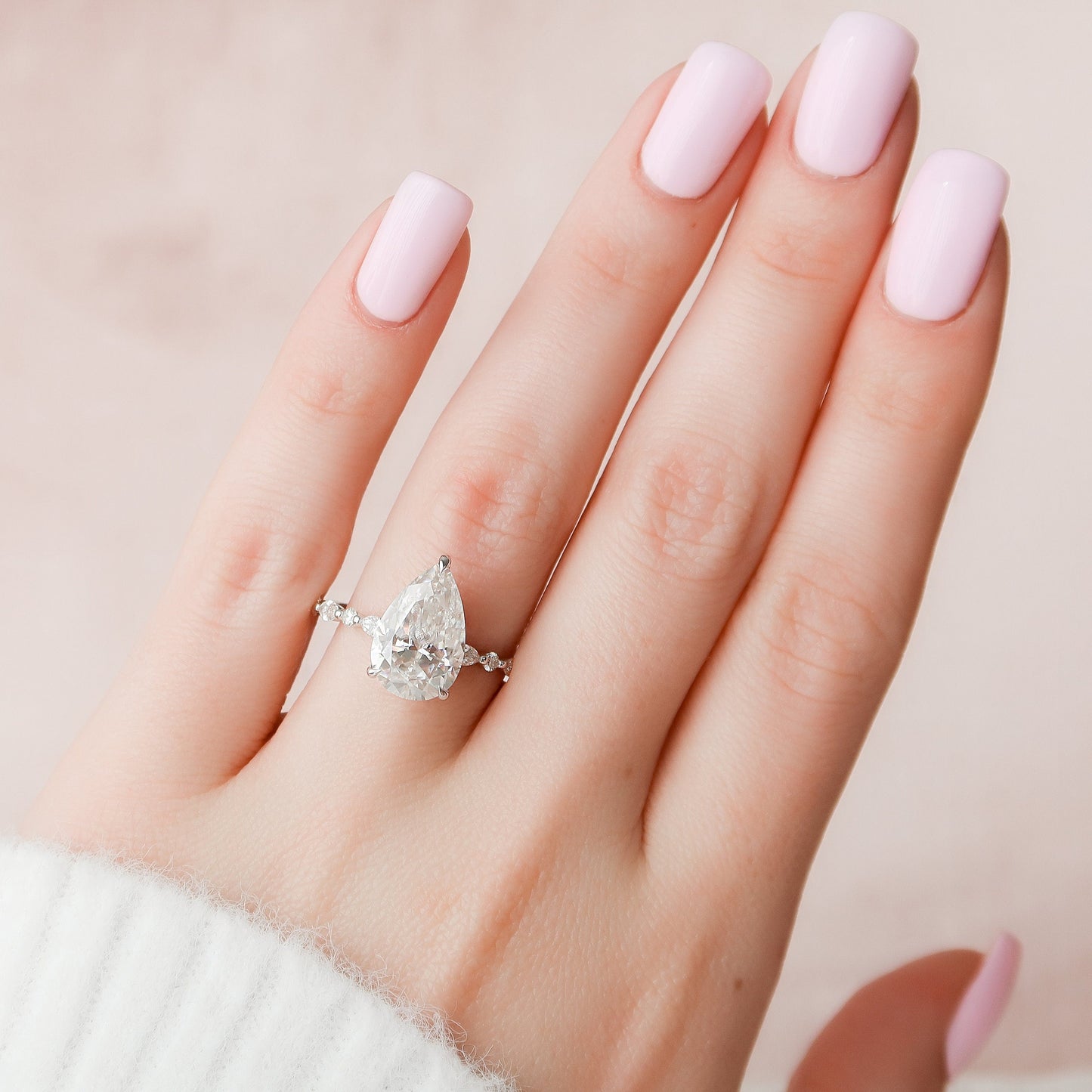 4.0 CT Pear Cut Hidden Halo Setting Moissanite Engagement Ring 8