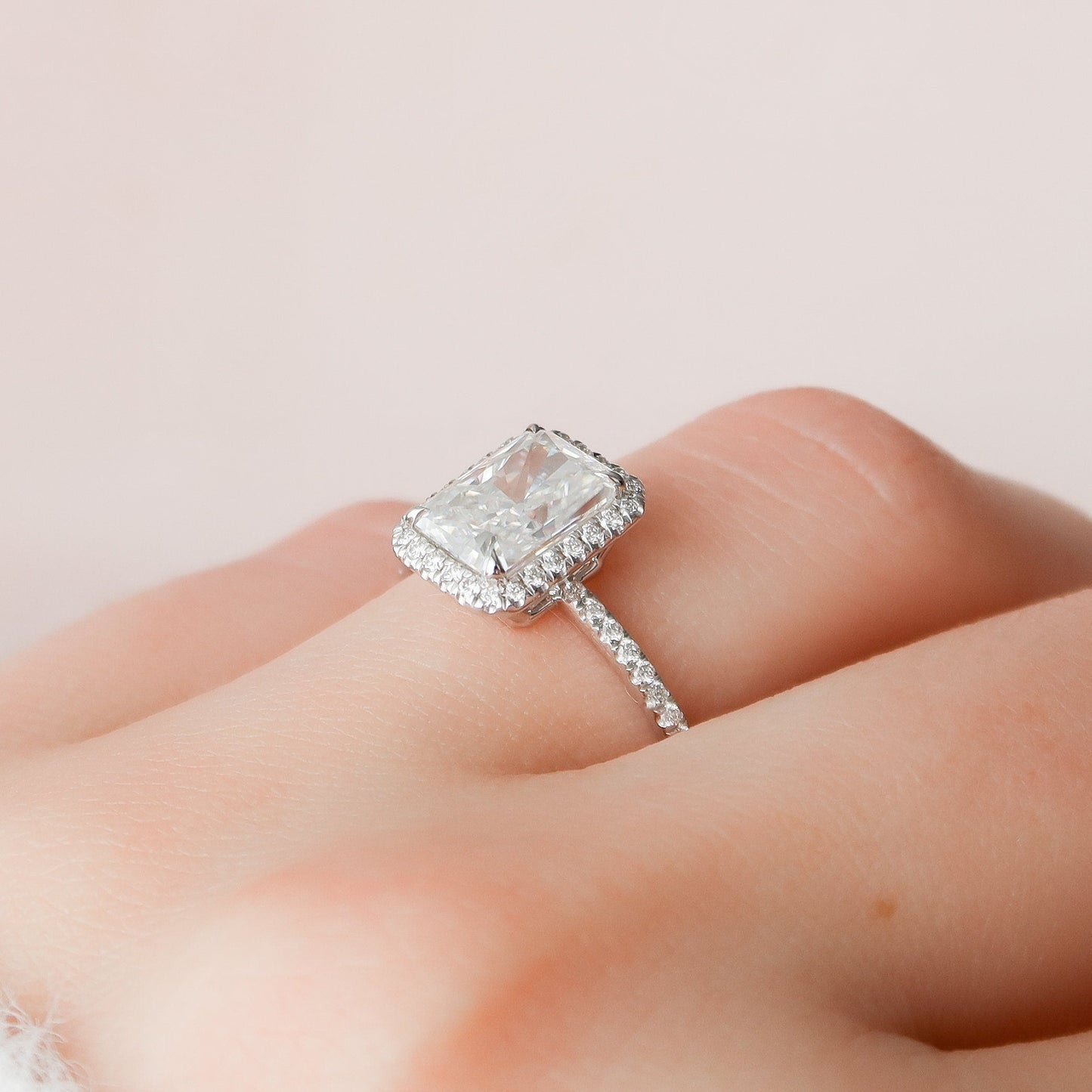 5.0 CT Radiant Cut Halo & Pave Style Moissanite Engagement Ring 4