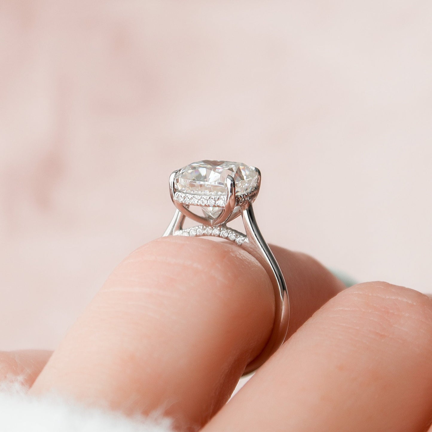 4.0 CT Cushion Cut Hidden Halo Style Moissanite Engagement Ring 7