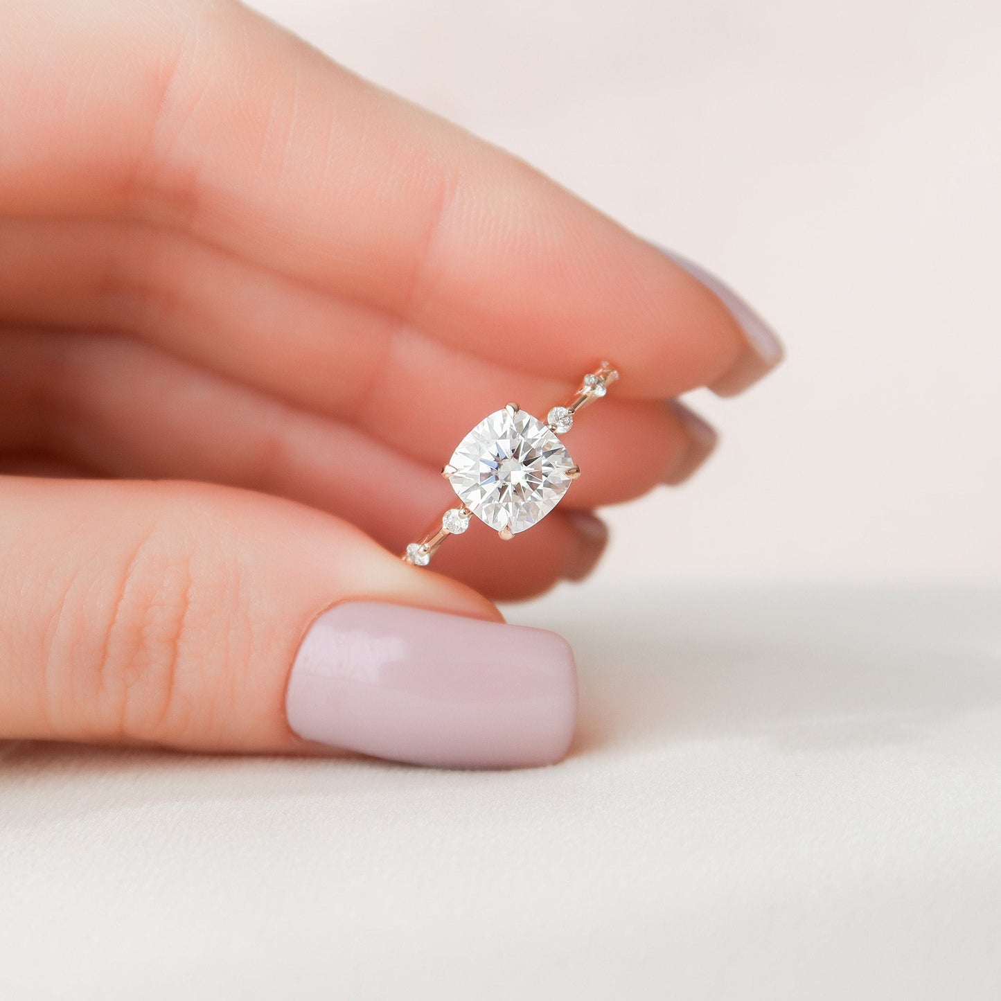 2.0 CT Cushion Dainty Pave Moissanite Engagement Ring 5