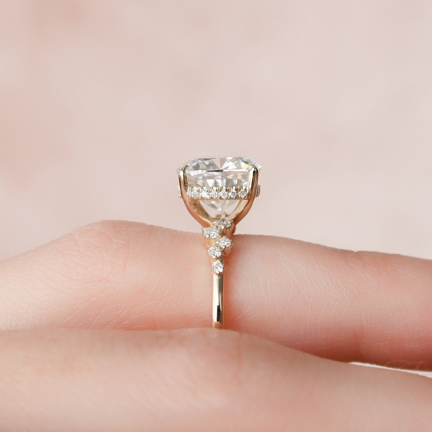4.0 CT Cushion Hidden Halo Pave Style Moissanite Engagement Ring 7
