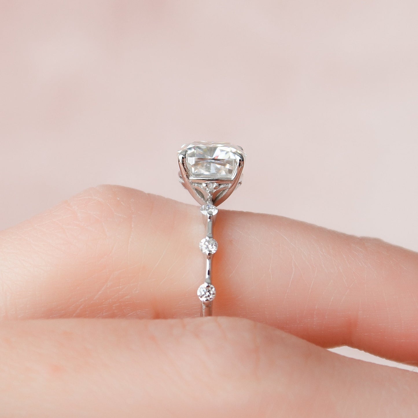 2.0 CT Cushion Dainty Pave Moissanite Engagement Ring 9