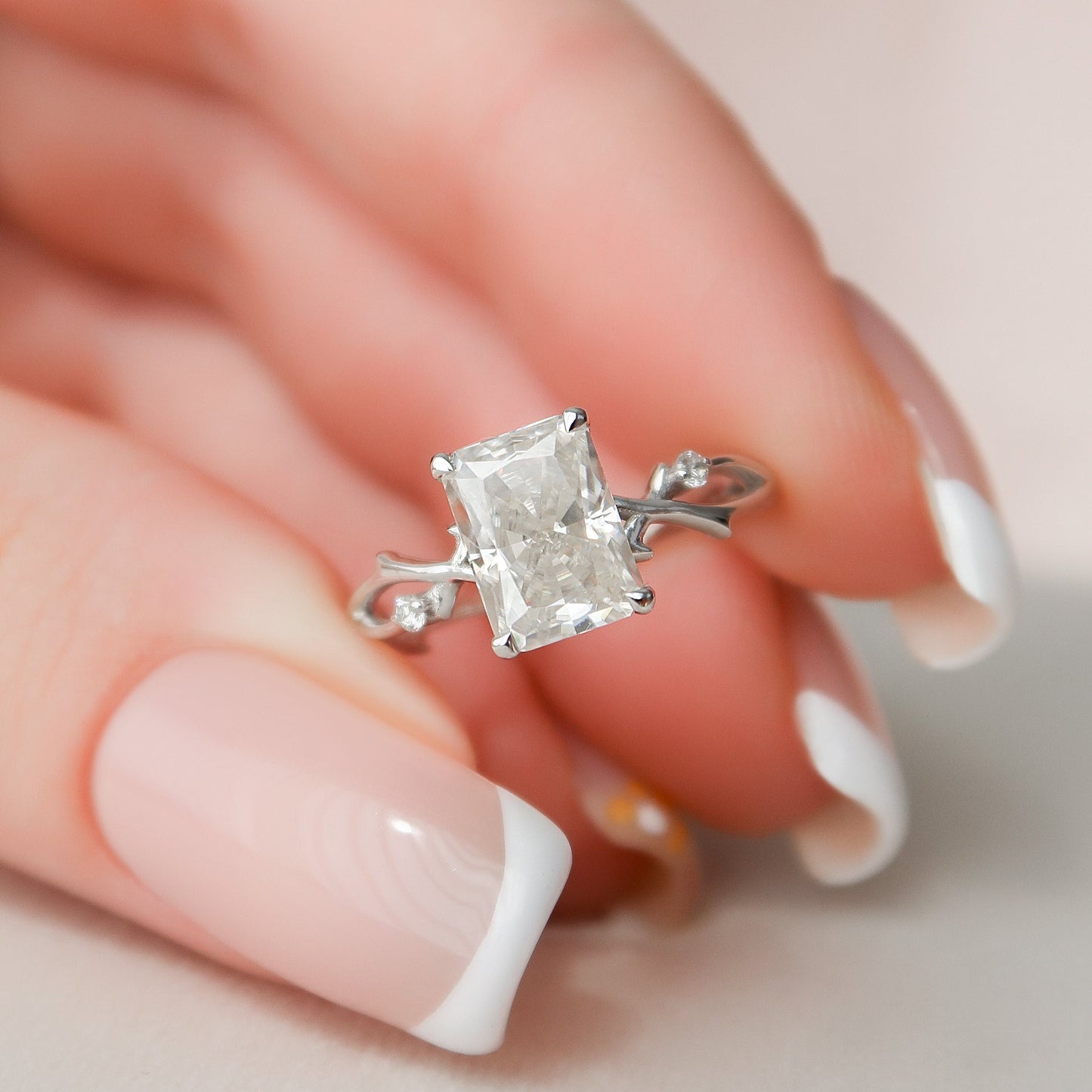 2.0 CT Radiant Cut Twig Pave Moissanite Engagement Ring 8