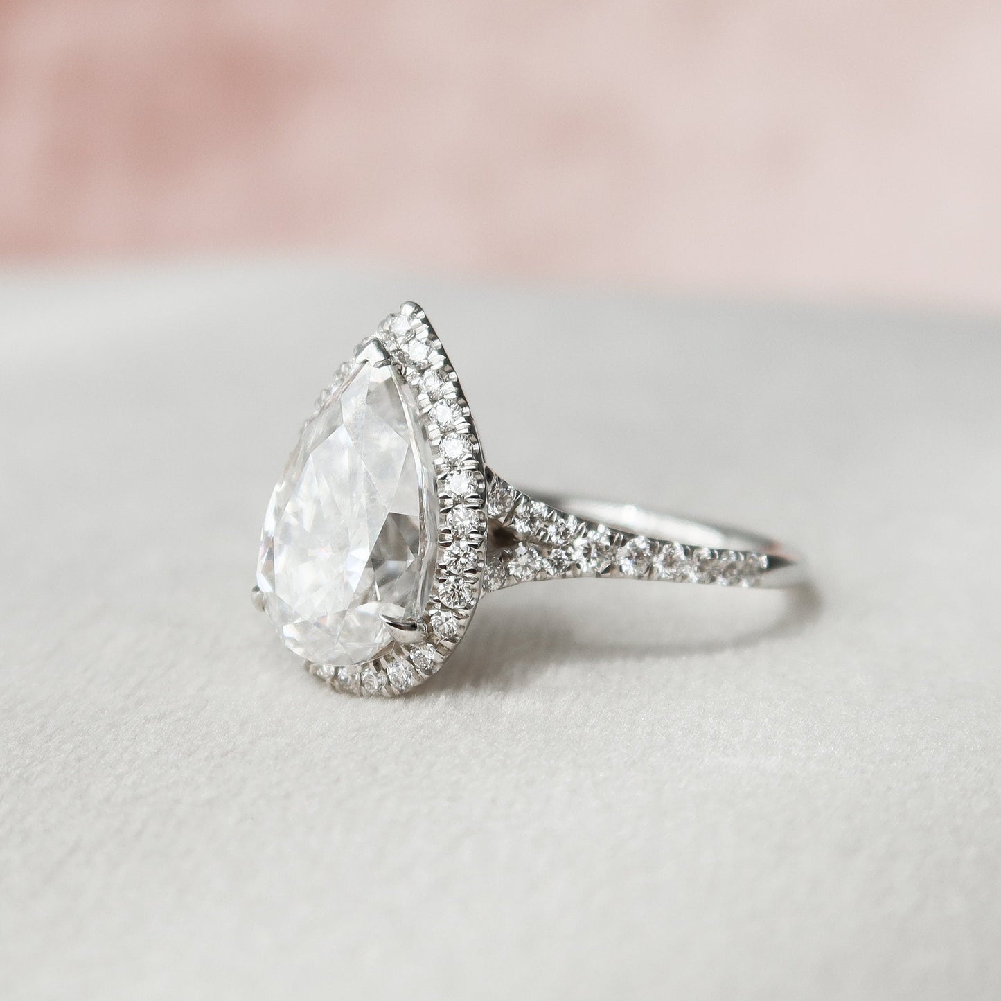 3.0 CT Pear Halo & Pave Split Shank Moissanite Engagement Ring 3