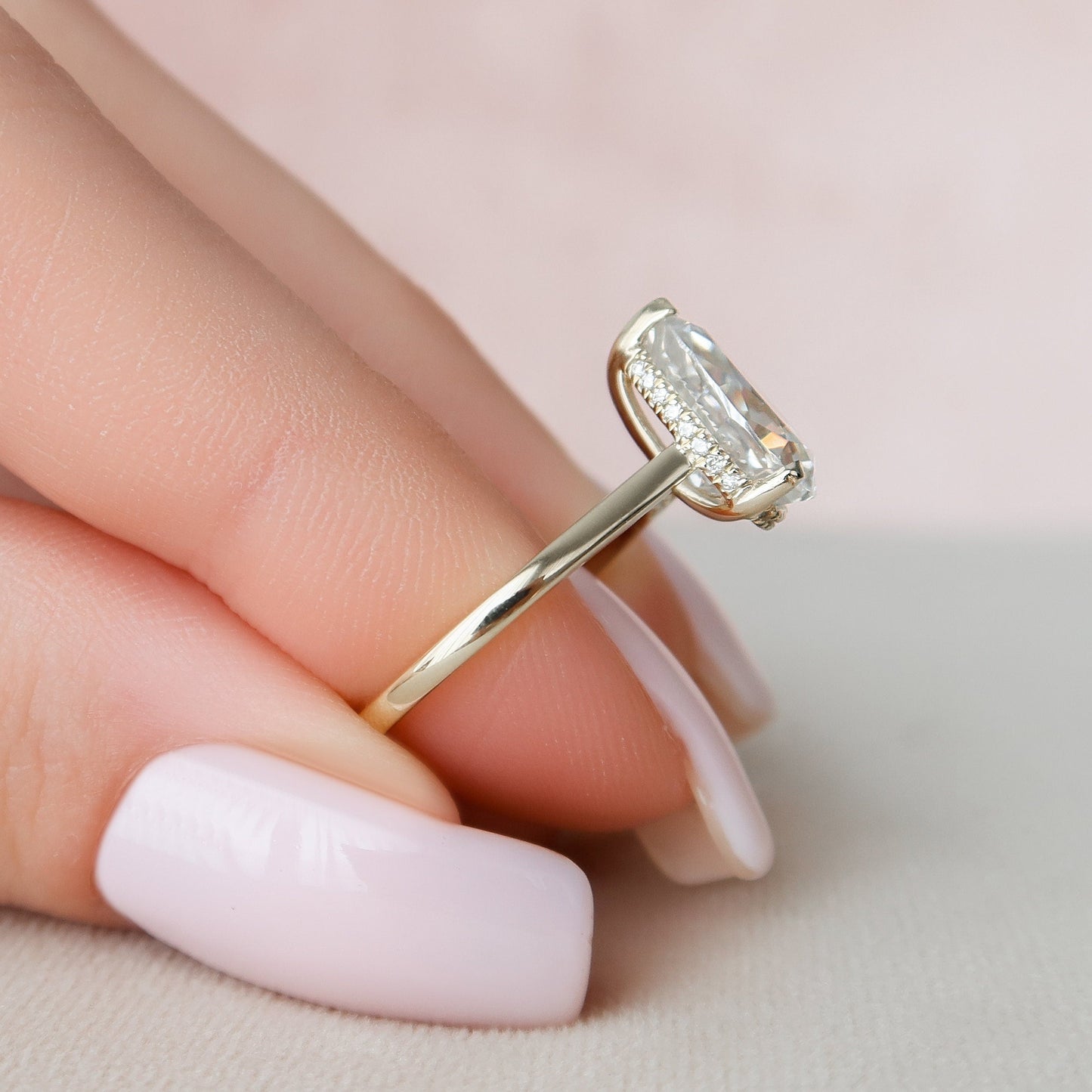 2.0 CT Pear Cut Hidden Halo Style Moissanite Engagement Ring 6