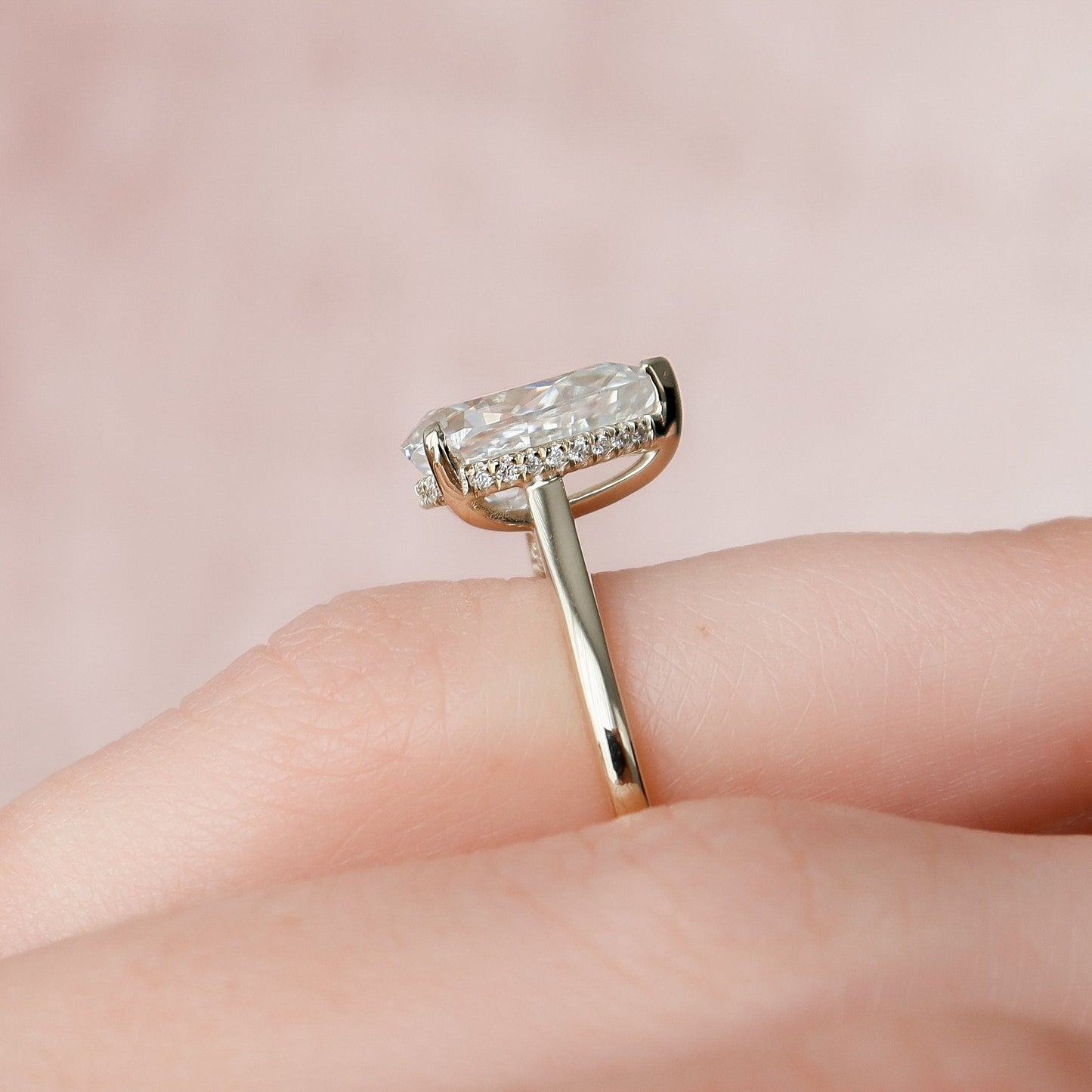 2.0 CT Pear Cut Hidden Halo Style Moissanite Engagement Ring 4