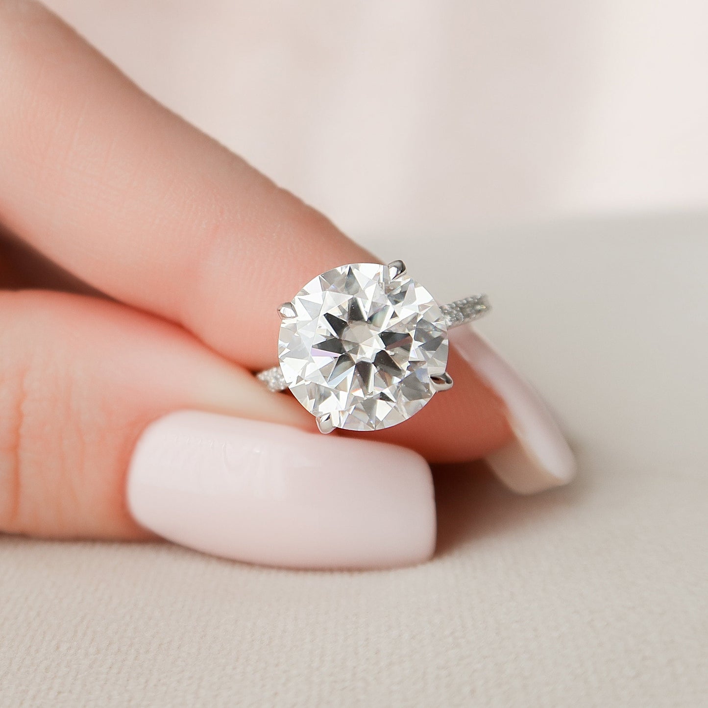 4.5 CT Round Cut Pave Hidden Halo Moissanite Engagement Ring 8
