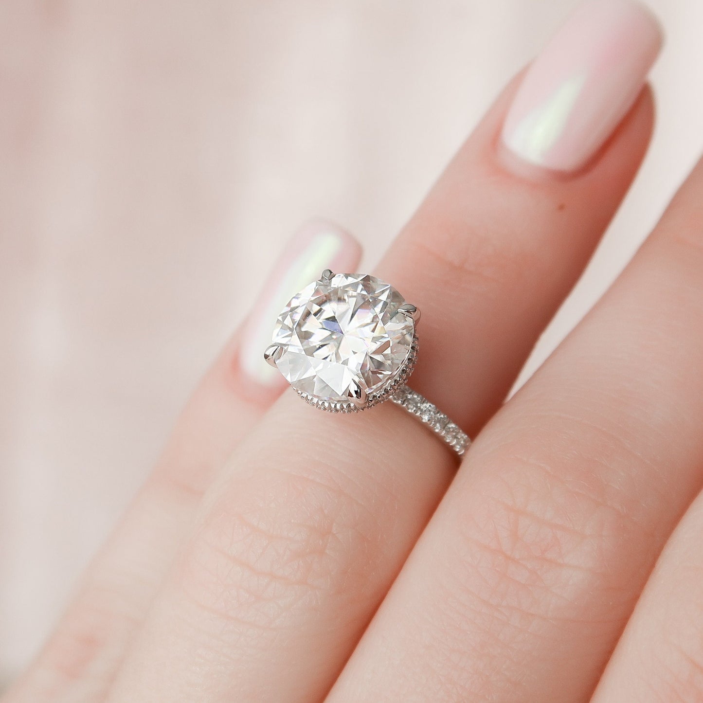 4.5 CT Round Cut Pave Hidden Halo Moissanite Engagement Ring 5