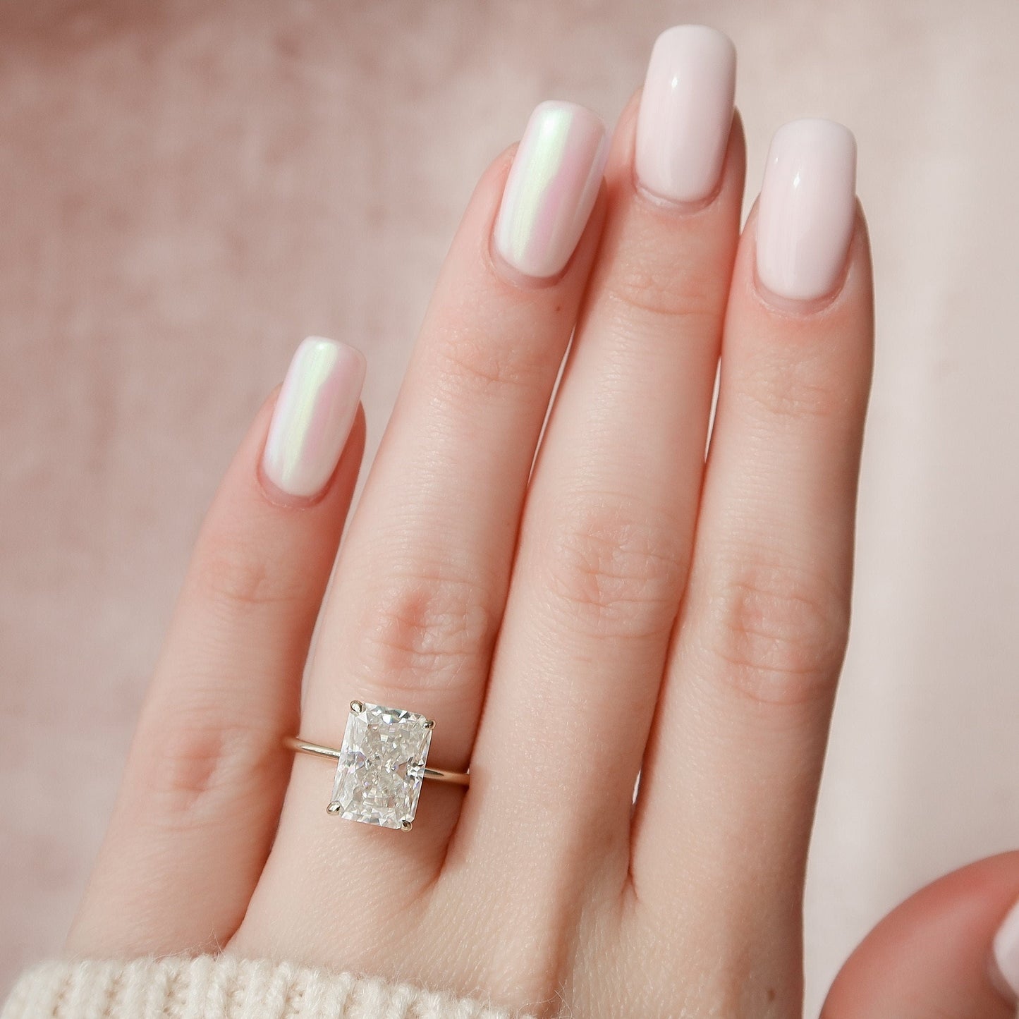 4.5 CT Radiant Cut Hidden Halo Style Moissanite Engagement Ring 7