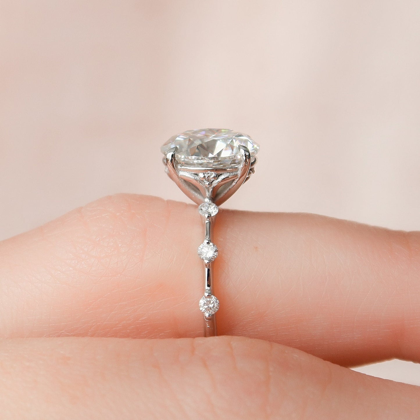 2.5 CT Round Cut Dainty Pave Moissanite Engagement Ring 7
