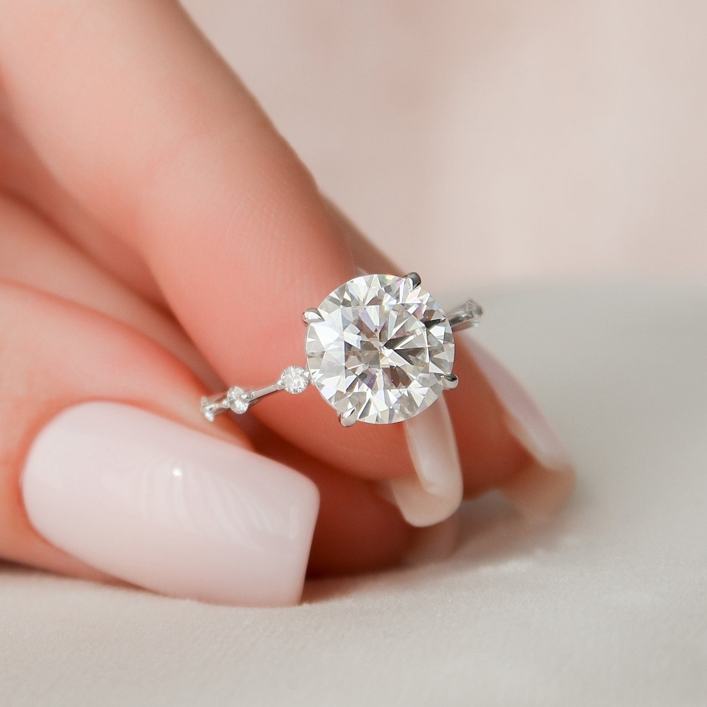 2.5 CT Round Cut Dainty Pave Moissanite Engagement Ring 3
