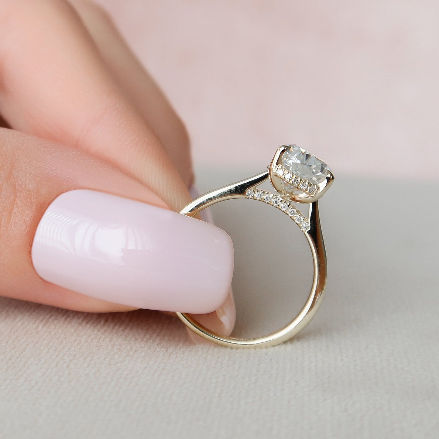 2.0 CT Pear Cut Hidden Halo Style Moissanite Engagement Ring 8