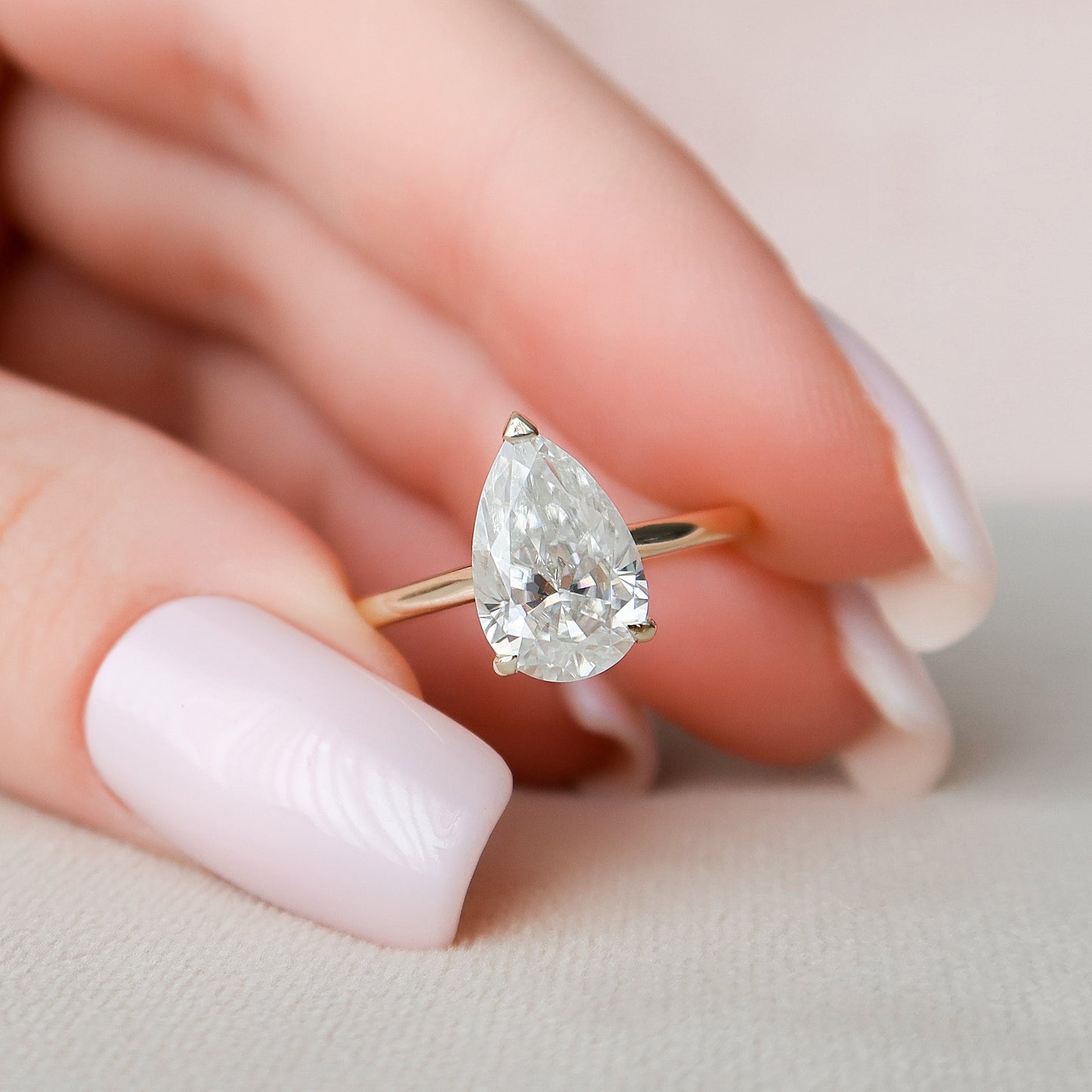2.0 CT Pear Cut Hidden Halo Style Moissanite Engagement Ring 5