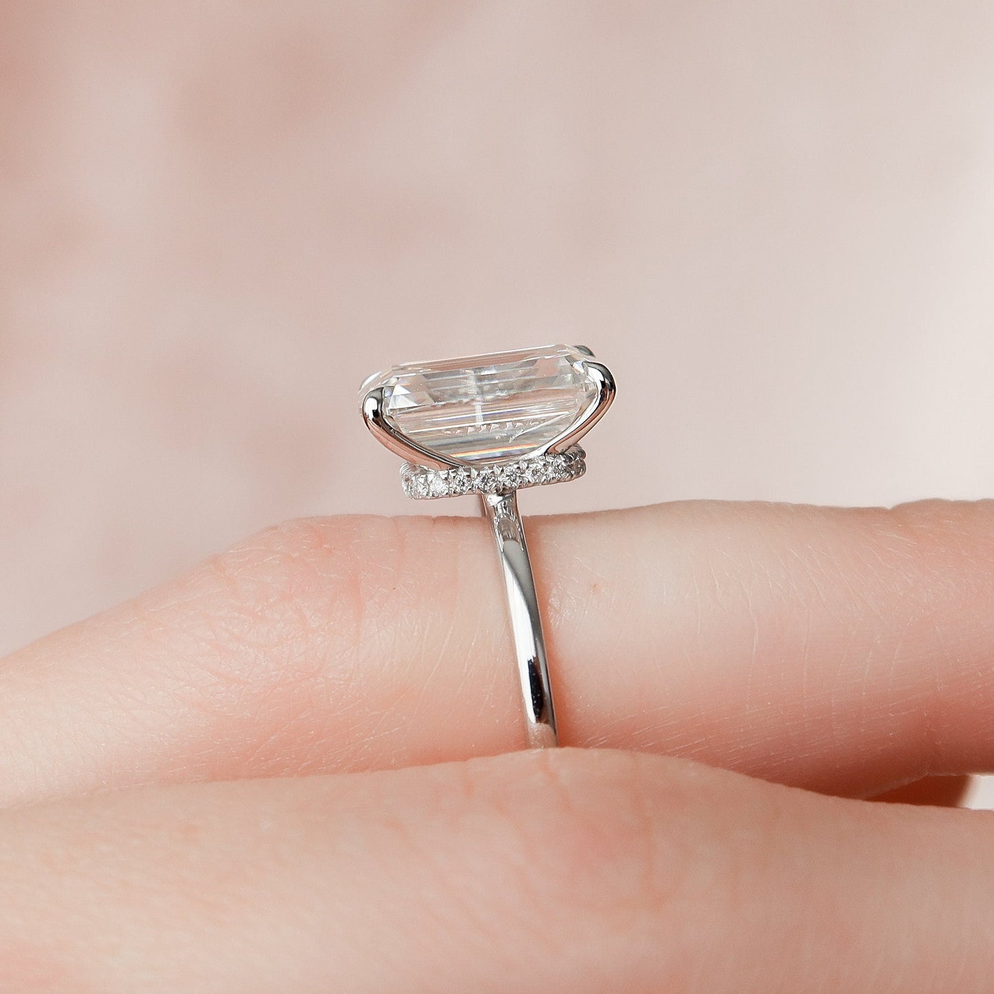 5.0 CT Emerald Cut Hidden Halo Style Moissanite Engagement Ring 6