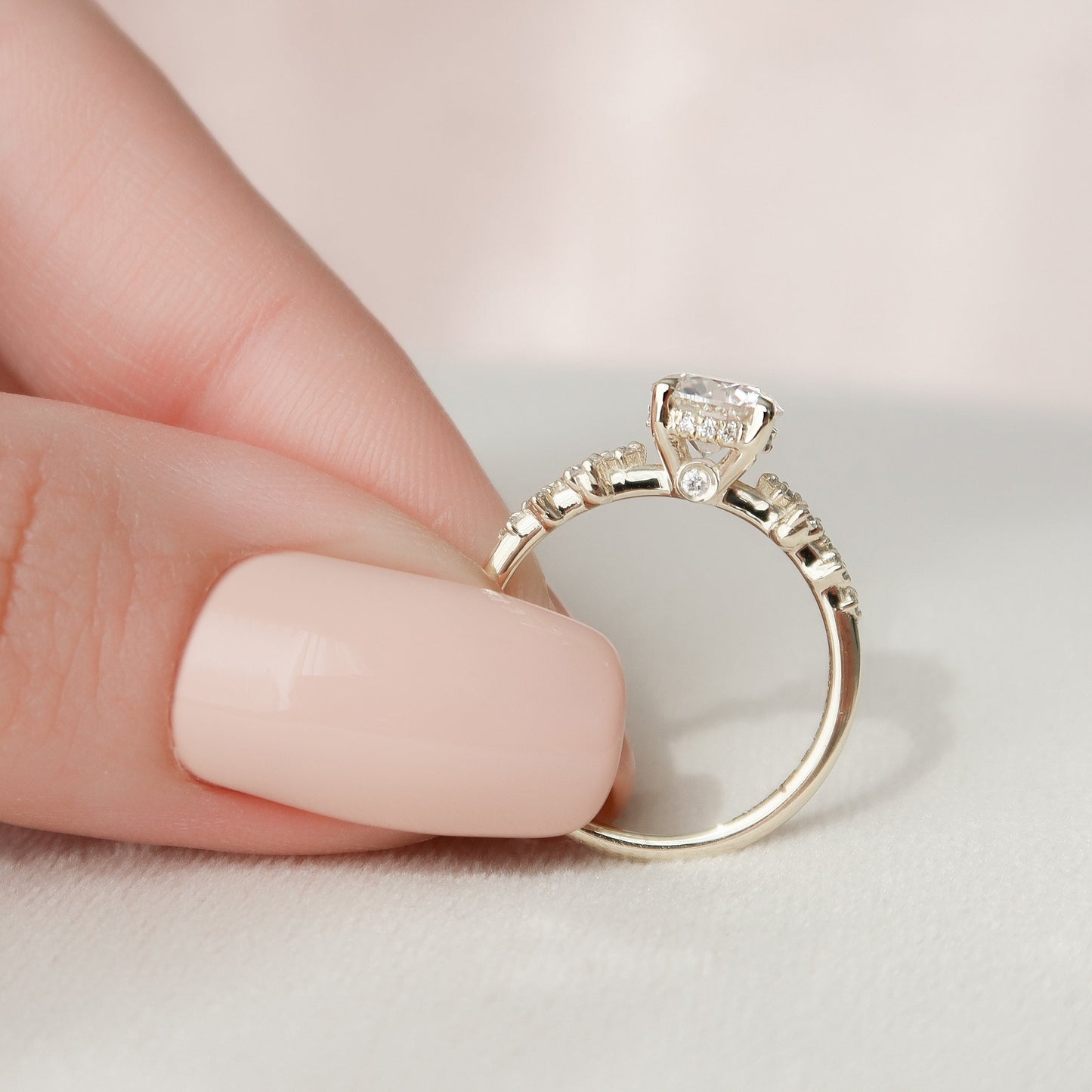 1.0 CT Round Hidden Halo Pave Style Moissanite Engagement Ring 7
