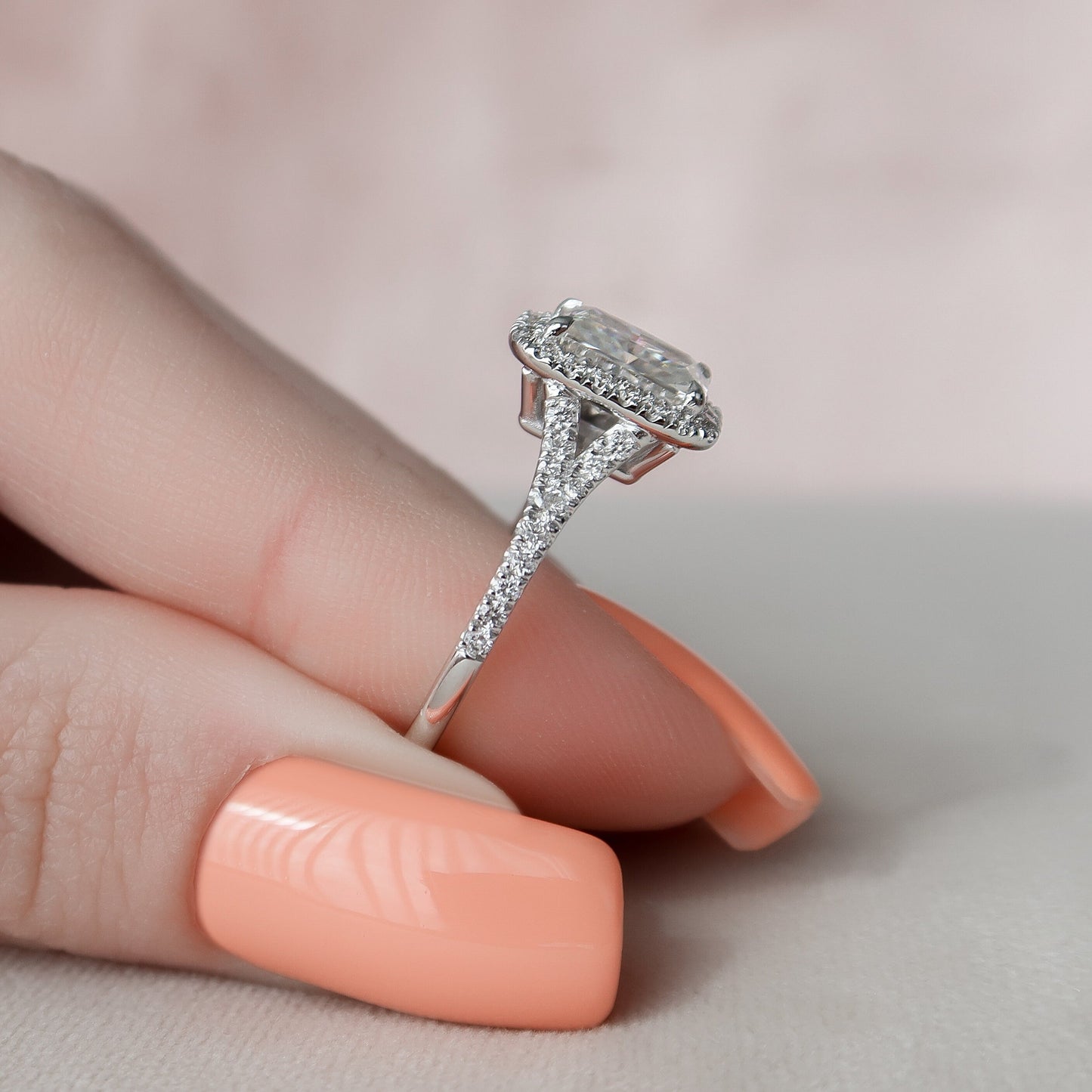 3.50 CT Radiant Halo & Pave Split Shank Moissanite Engagement Ring 6