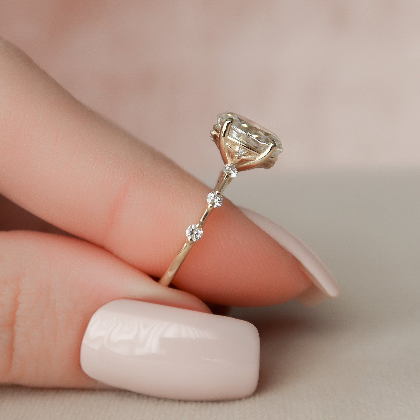 1.5 CT Oval Cut Dainty Pave Moissanite Engagement Ring 7