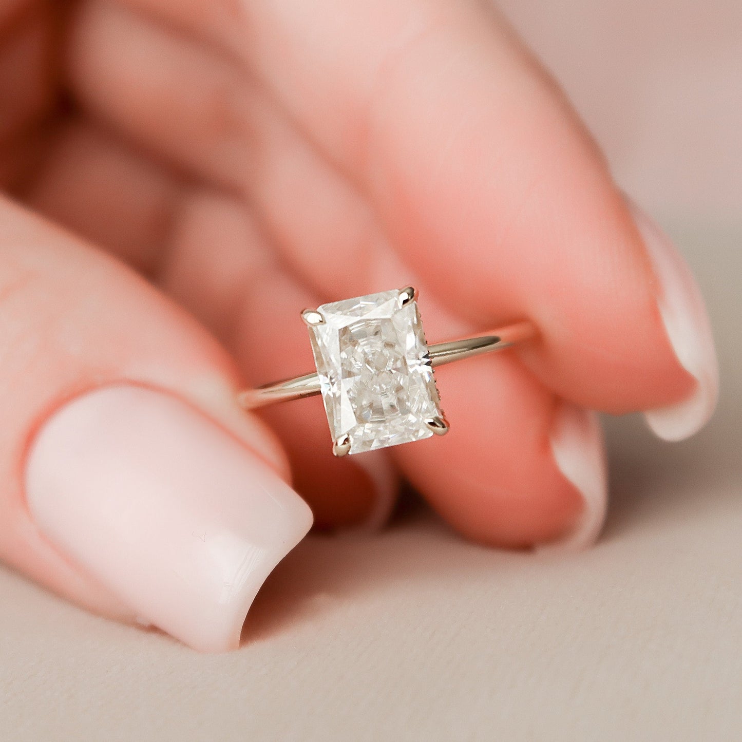 2.0 CT Radiant Cut Hidden Halo Moissanite Engagement Ring 3