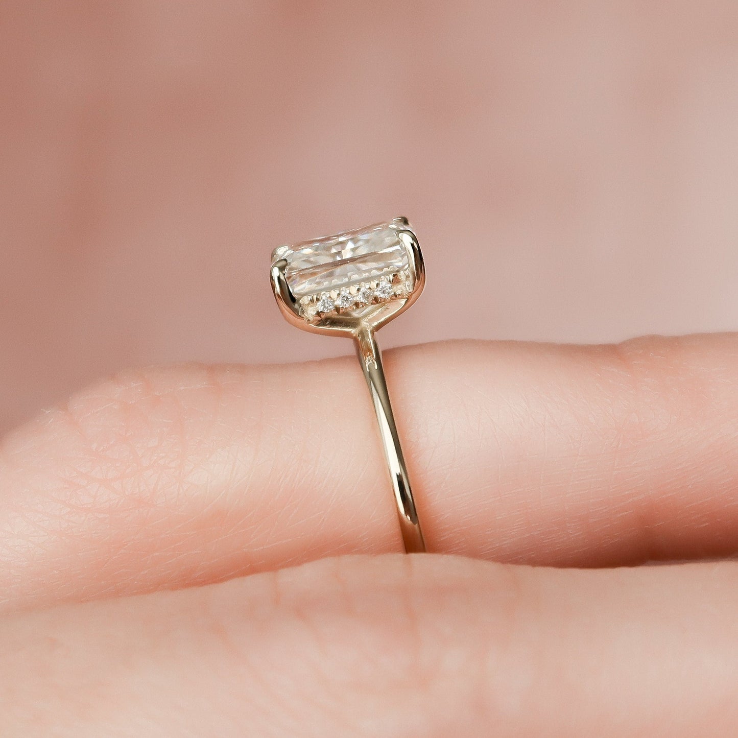 2.0 CT Radiant Cut Hidden Halo Moissanite Engagement Ring 4