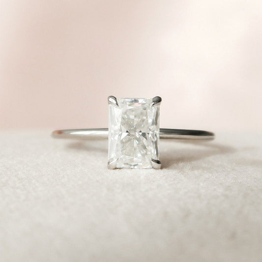 2.0 CT Radiant Cut Hidden Halo Moissanite Engagement Ring 1