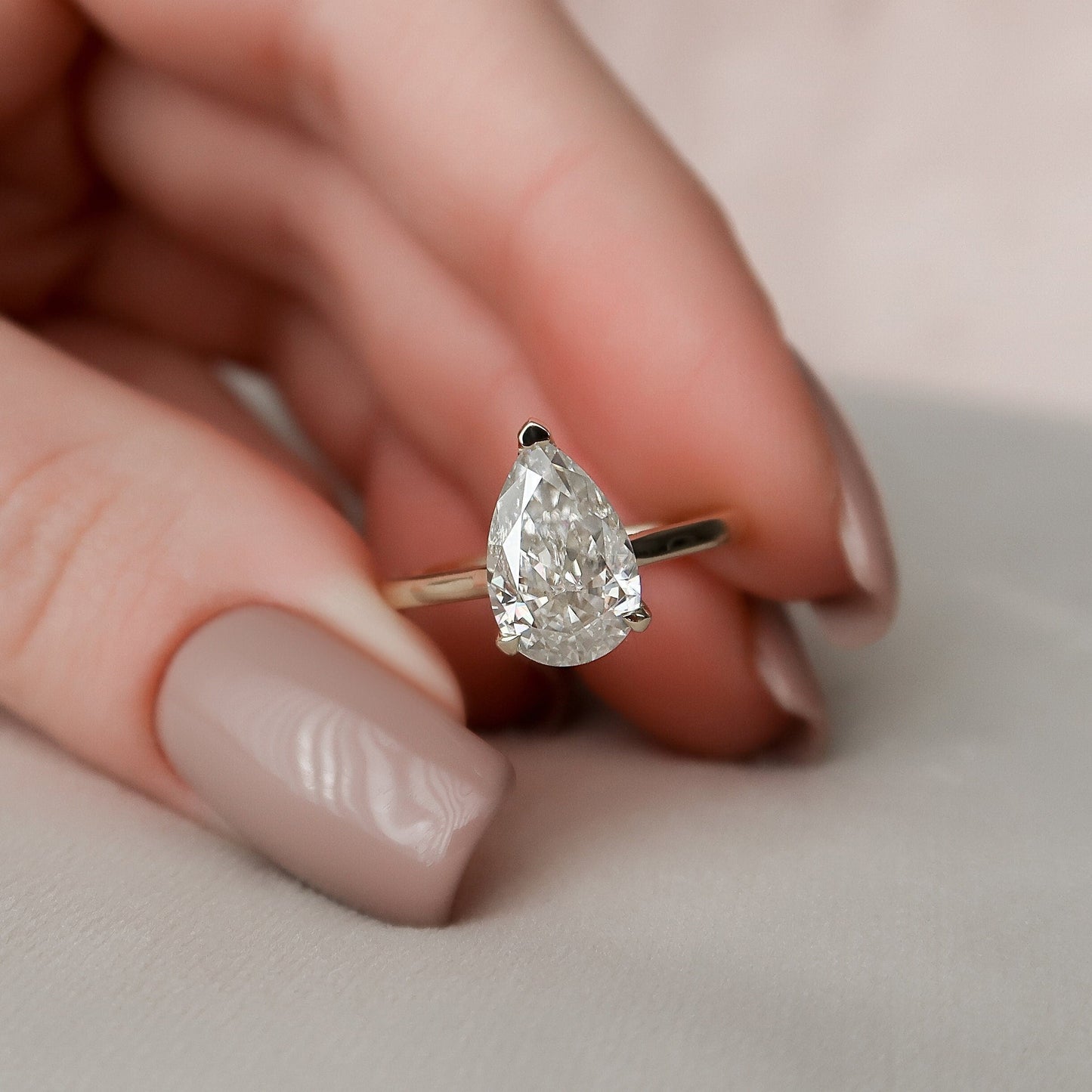 2.0 CT Pear Cut Hidden Halo Style Moissanite Engagement Ring 3