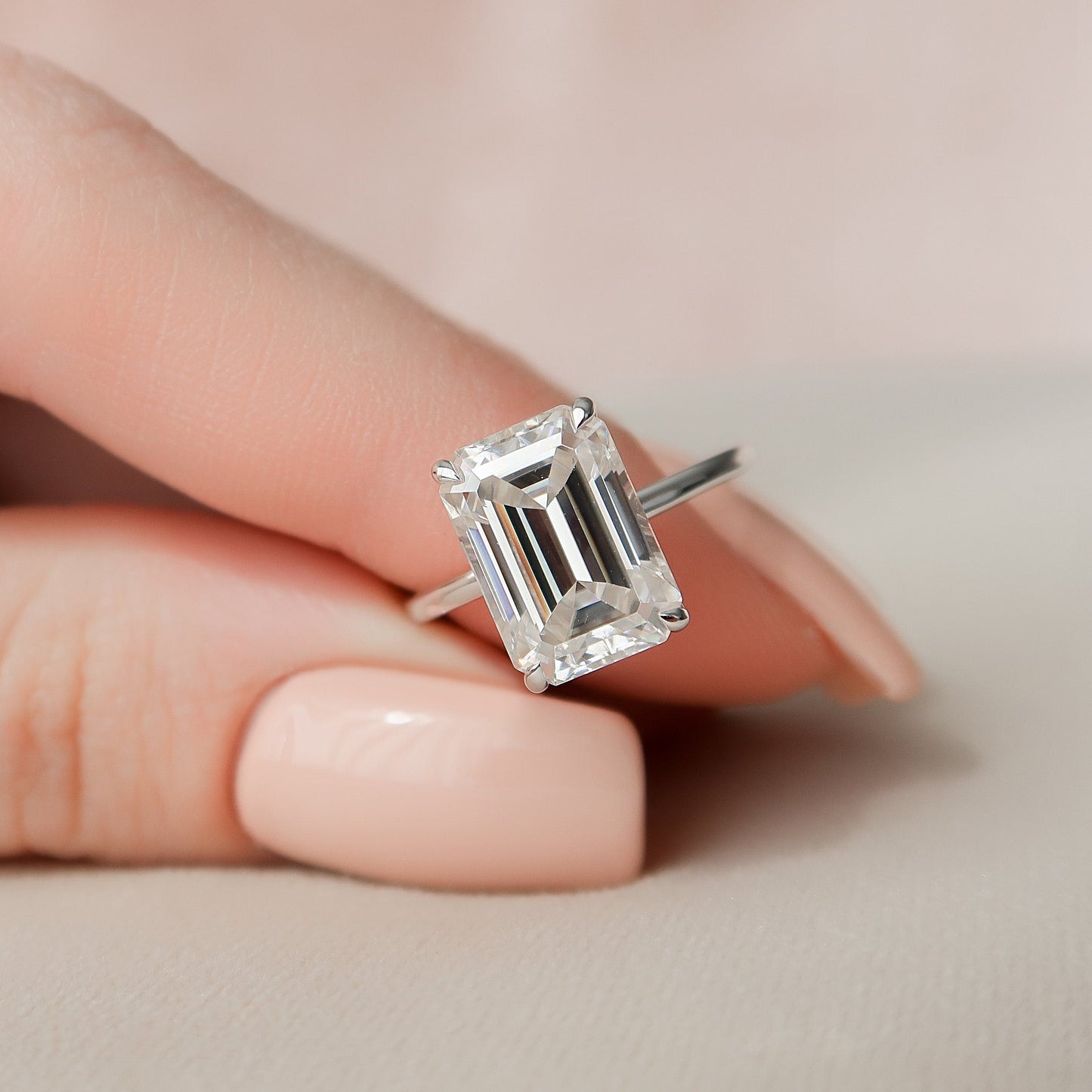 5.0 CT Emerald Cut Hidden Halo Style Moissanite Engagement Ring 3