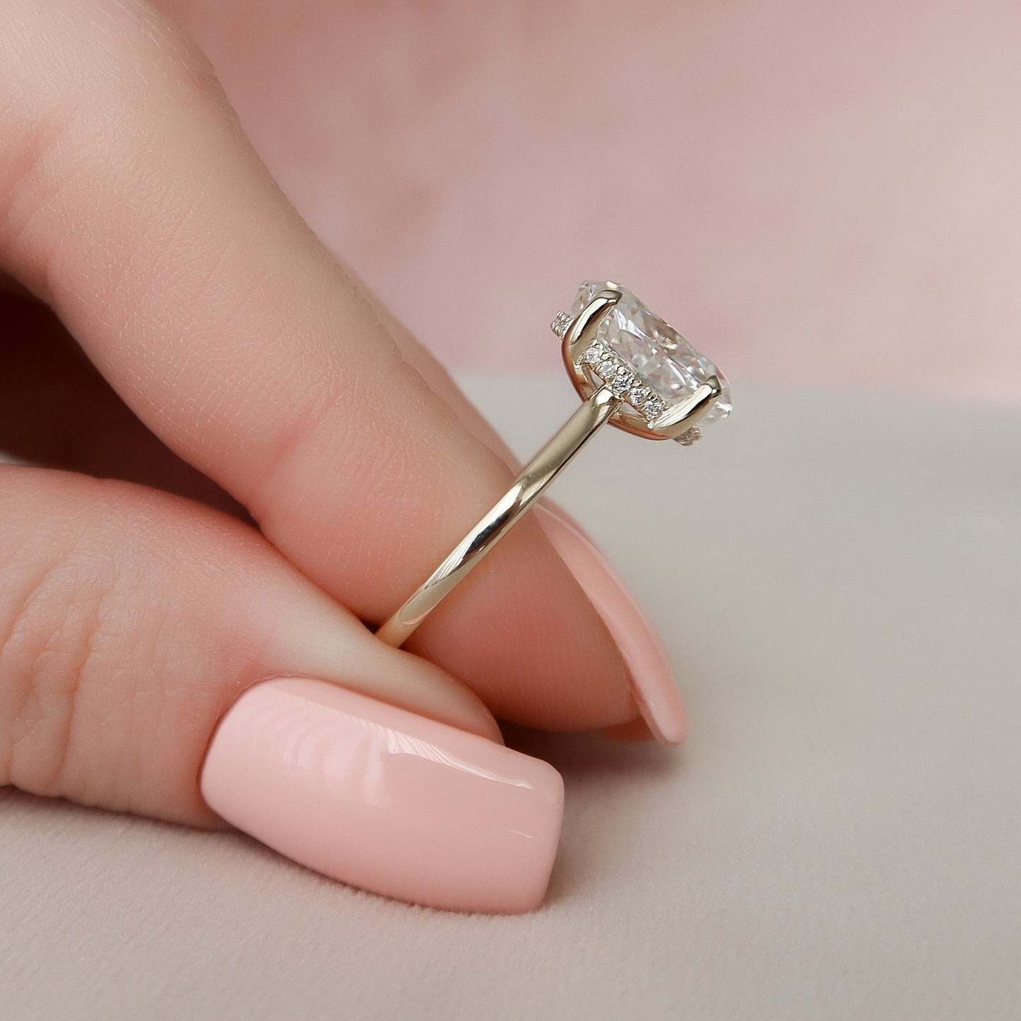 3.0 CT Oval Cut Hidden Halo Style Moissanite Engagement Ring 6