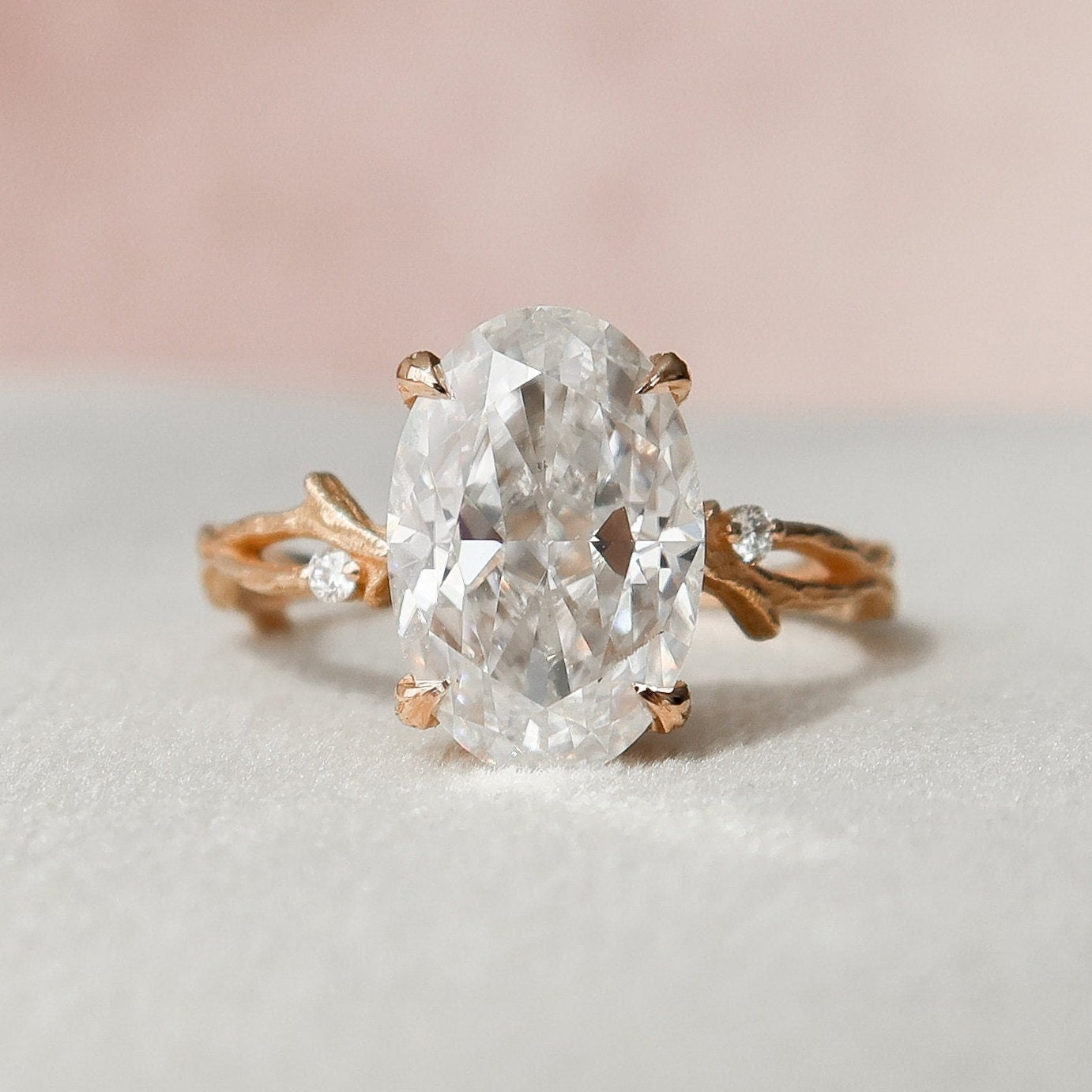 3.5 CT Oval Cut Twig Pave Moissanite Engagement Ring 9
