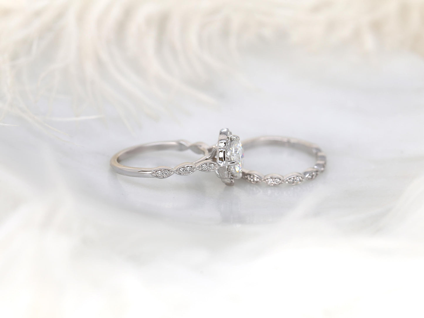 1.7 CT Cushion Cut Floral Halo & Pave Moissanite Bridal Ring Set