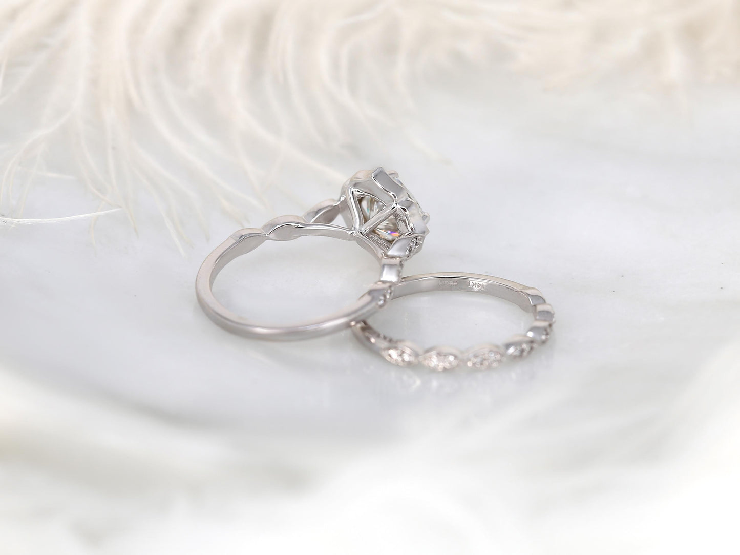 1.7 CT Cushion Cut Floral Halo & Pave Moissanite Bridal Ring Set