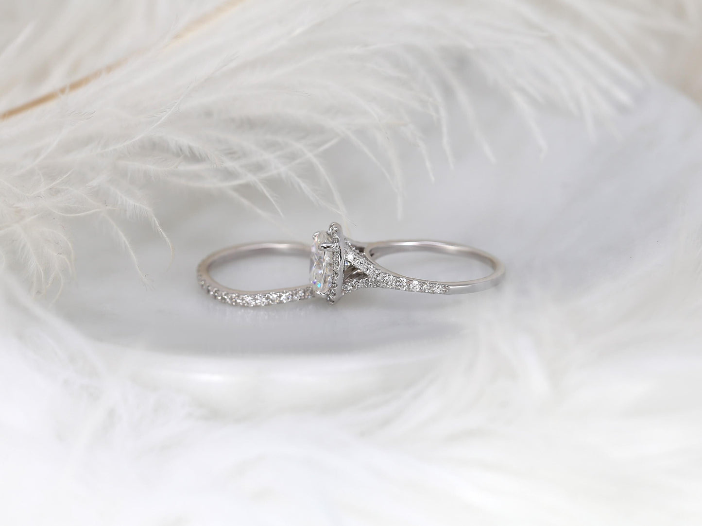 2 CT Oval Cut Halo & Pave Moissanite Bridal Ring Set