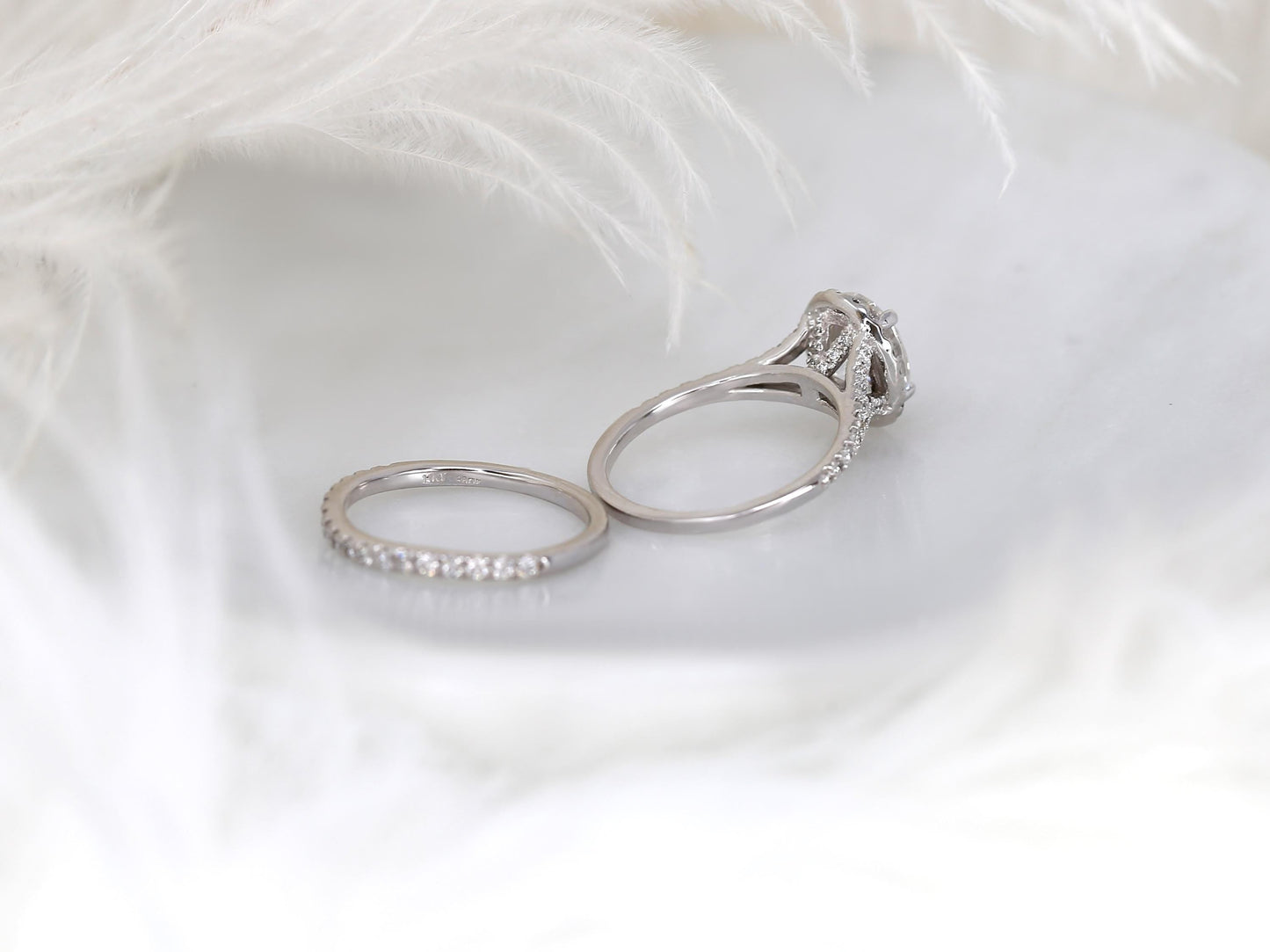 2 CT Oval Cut Halo & Pave Moissanite Bridal Ring Set