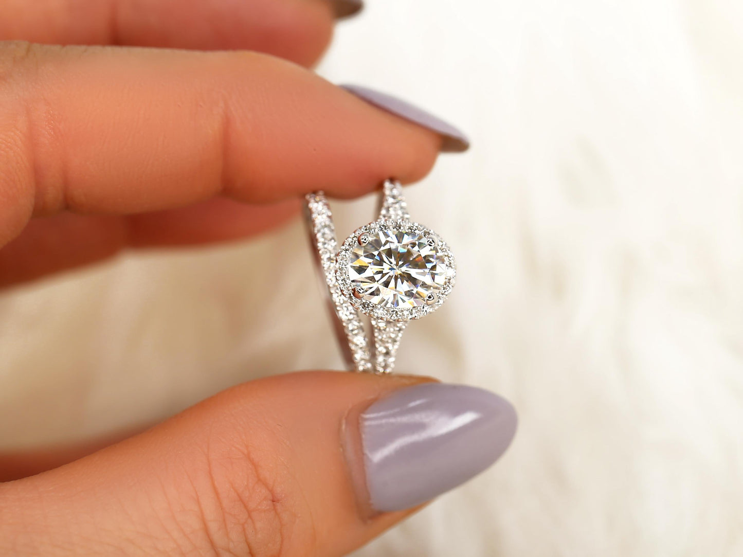 2 CT Oval Cut Halo & Pave Moissanite Bridal Ring Set