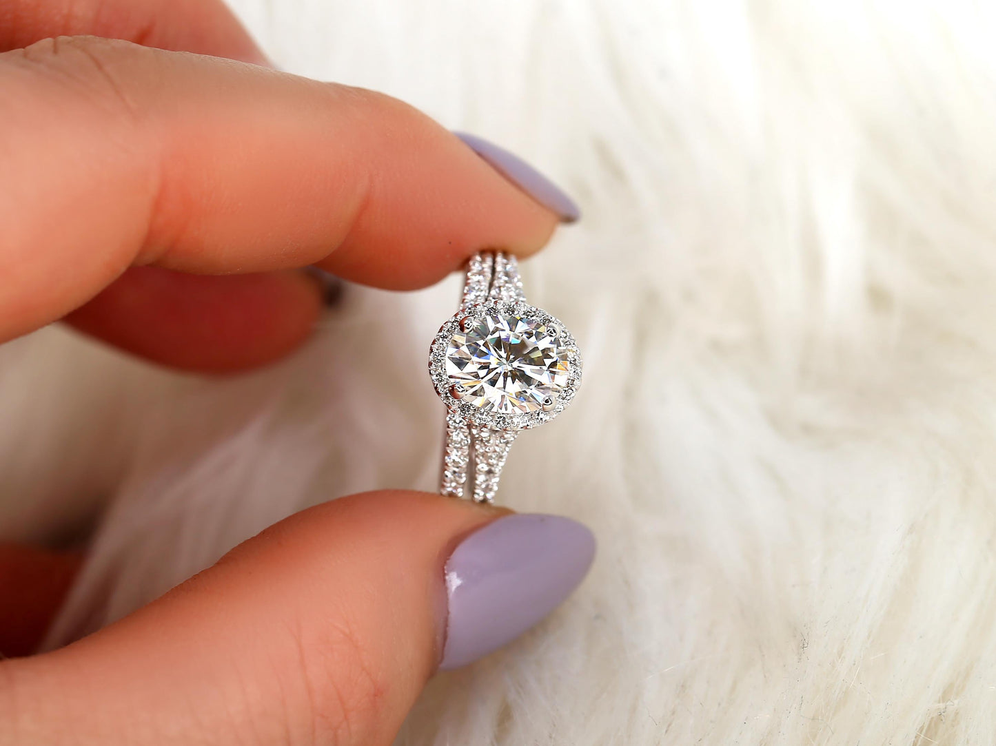 2 CT Oval Cut Halo & Pave Moissanite Bridal Ring Set