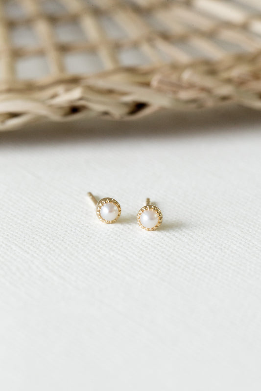 Pearl Milgrain Bezel Stud Earrings