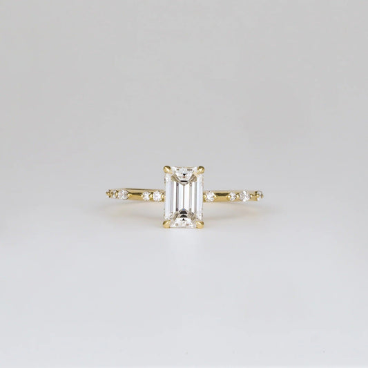 1.01 CT Emerald Shaped Dainty Moissanite Engagement Ring