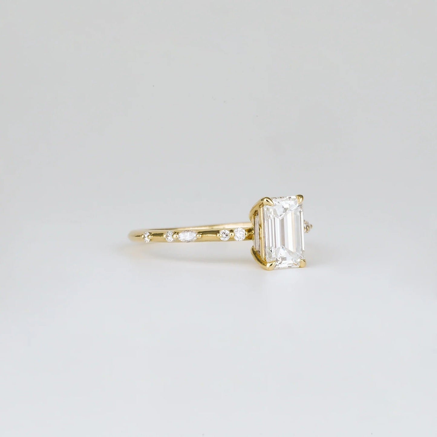 1.01 CT Emerald Shaped Dainty Moissanite Engagement Ring