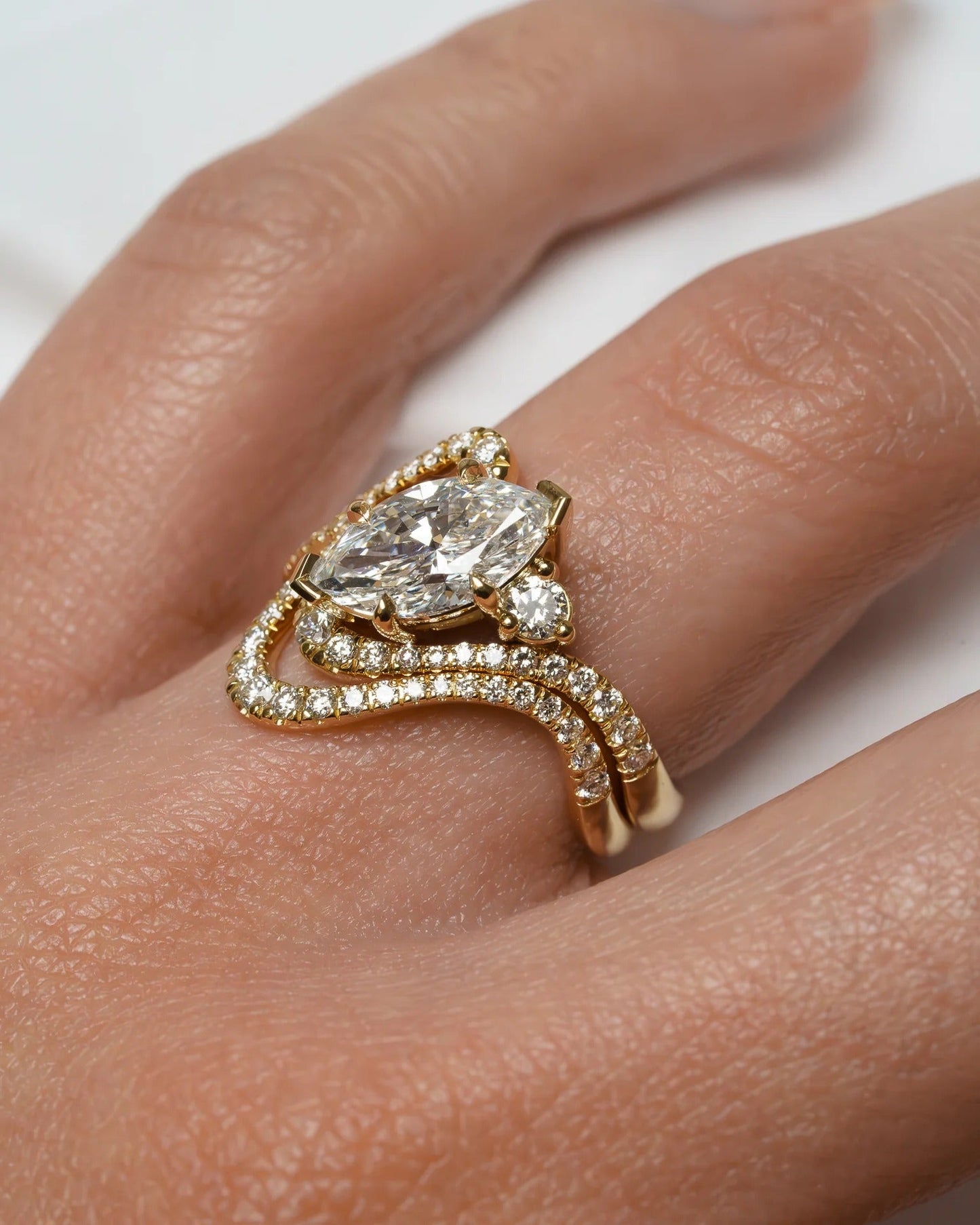 2.5 CT Marquise Shaped Pave Moissanite Engagement Ring