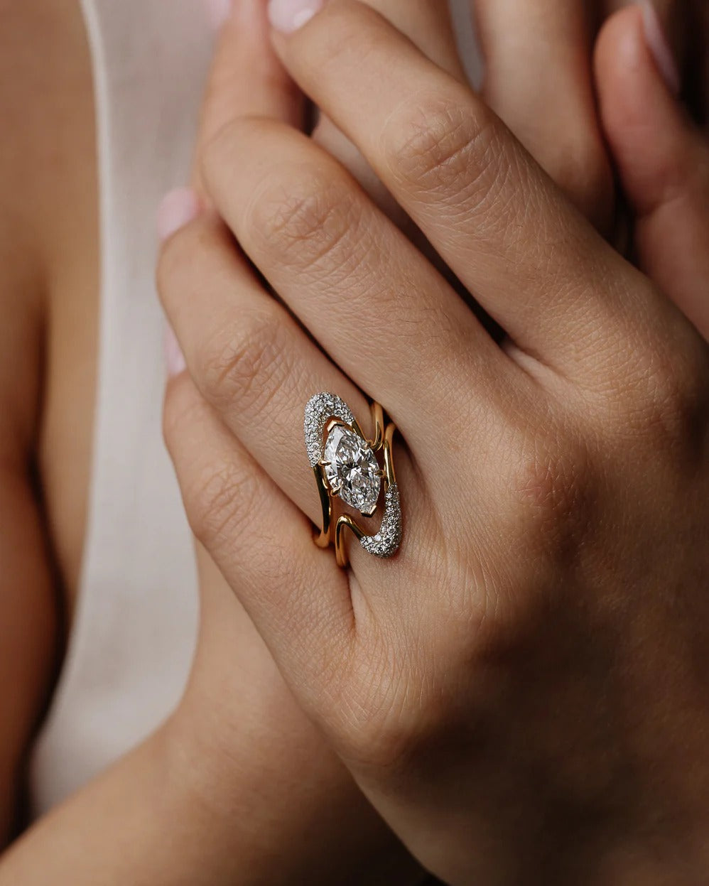 1.5 CT Oval Shaped Pave Moissanite Engagement Ring