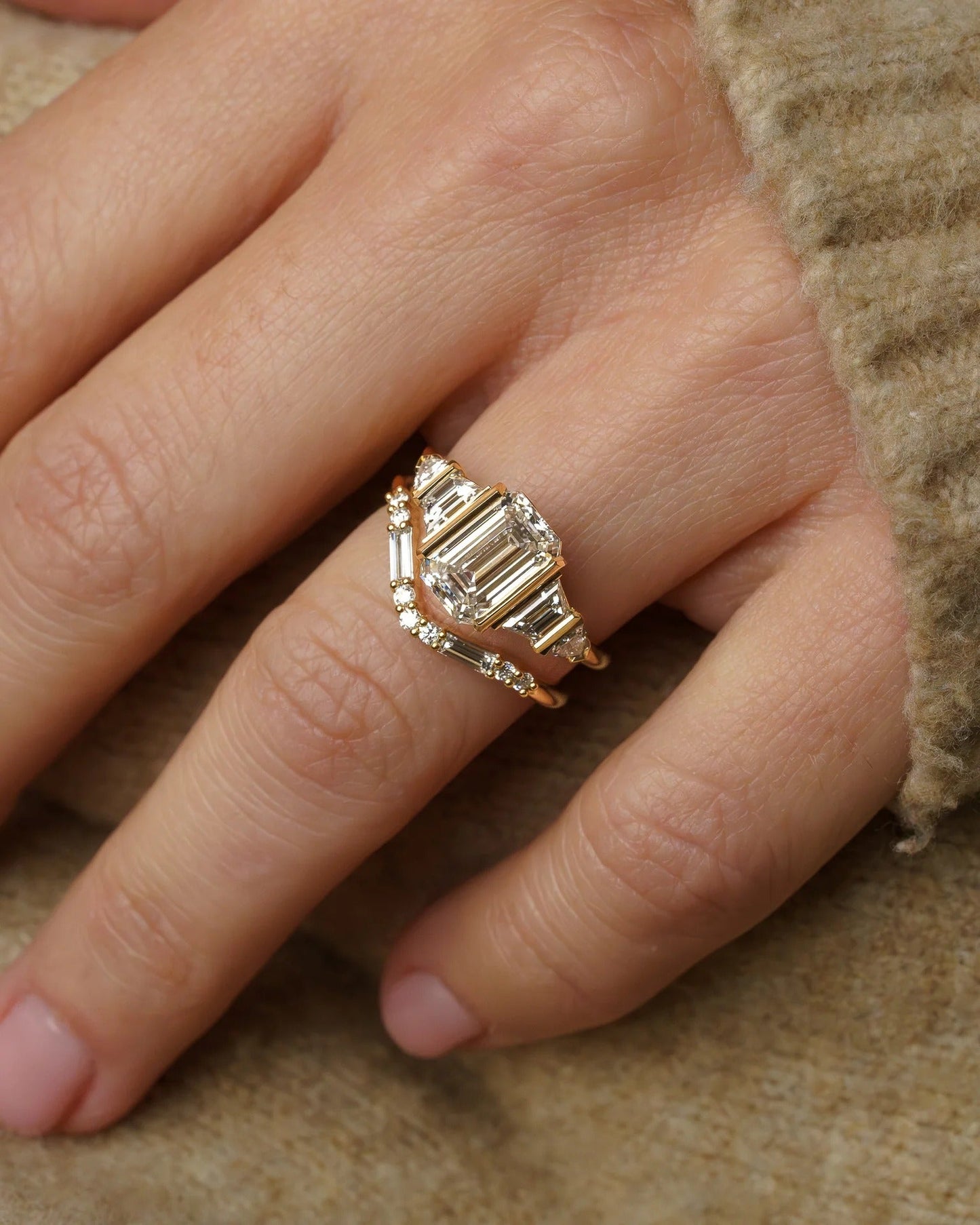 2.5 CT Emerald Shaped Cluster Moissanite Engagement Ring