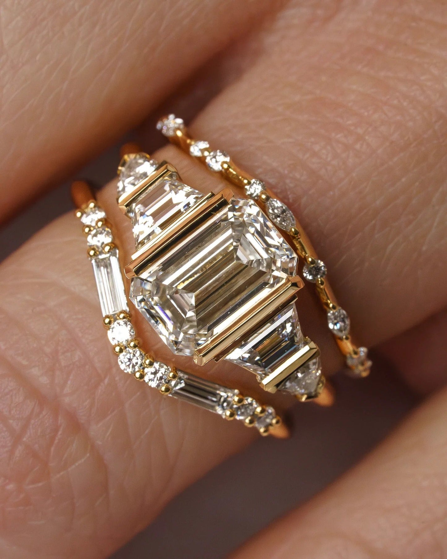 2.5 CT Emerald Shaped Cluster Moissanite Engagement Ring