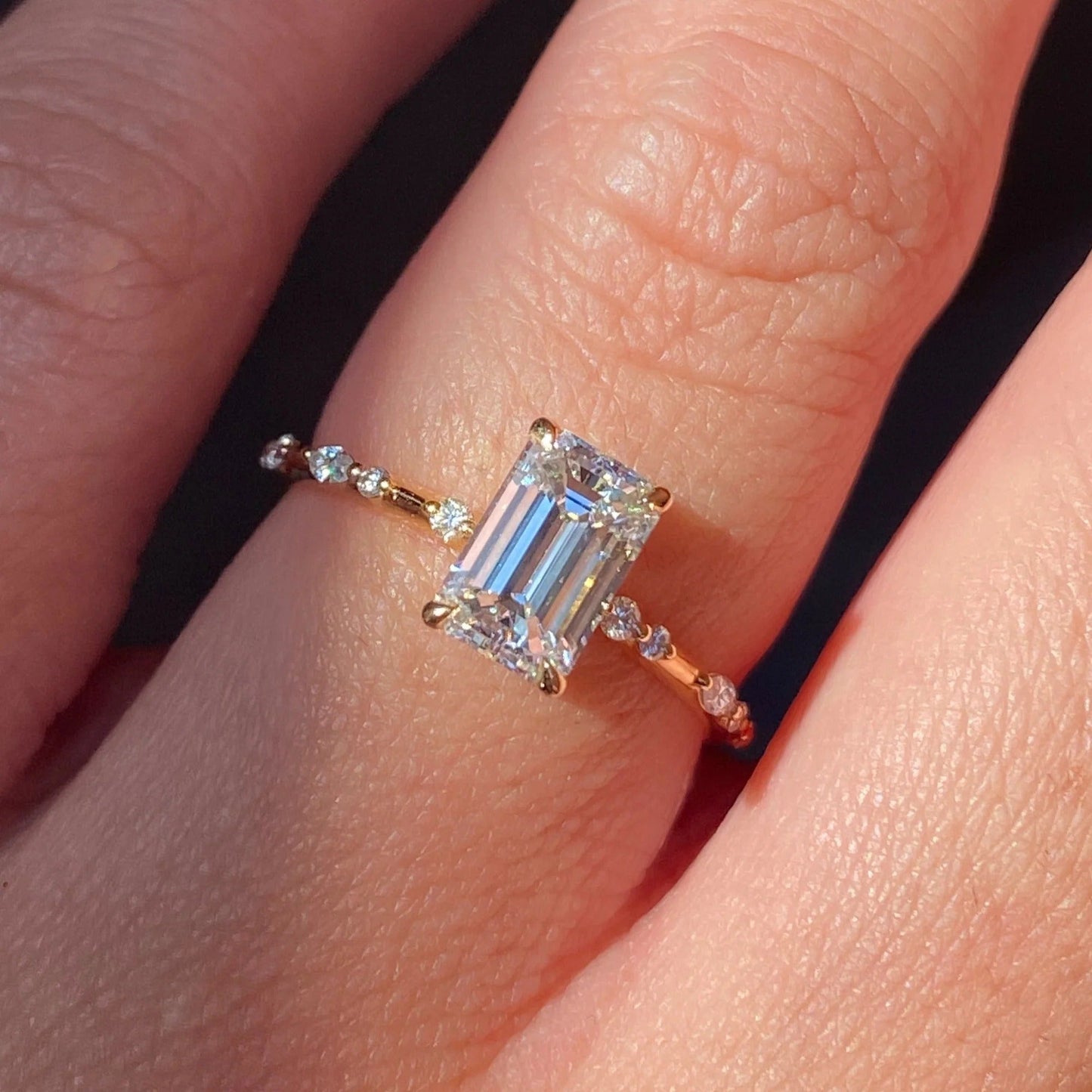 1.01 CT Emerald Shaped Dainty Moissanite Engagement Ring