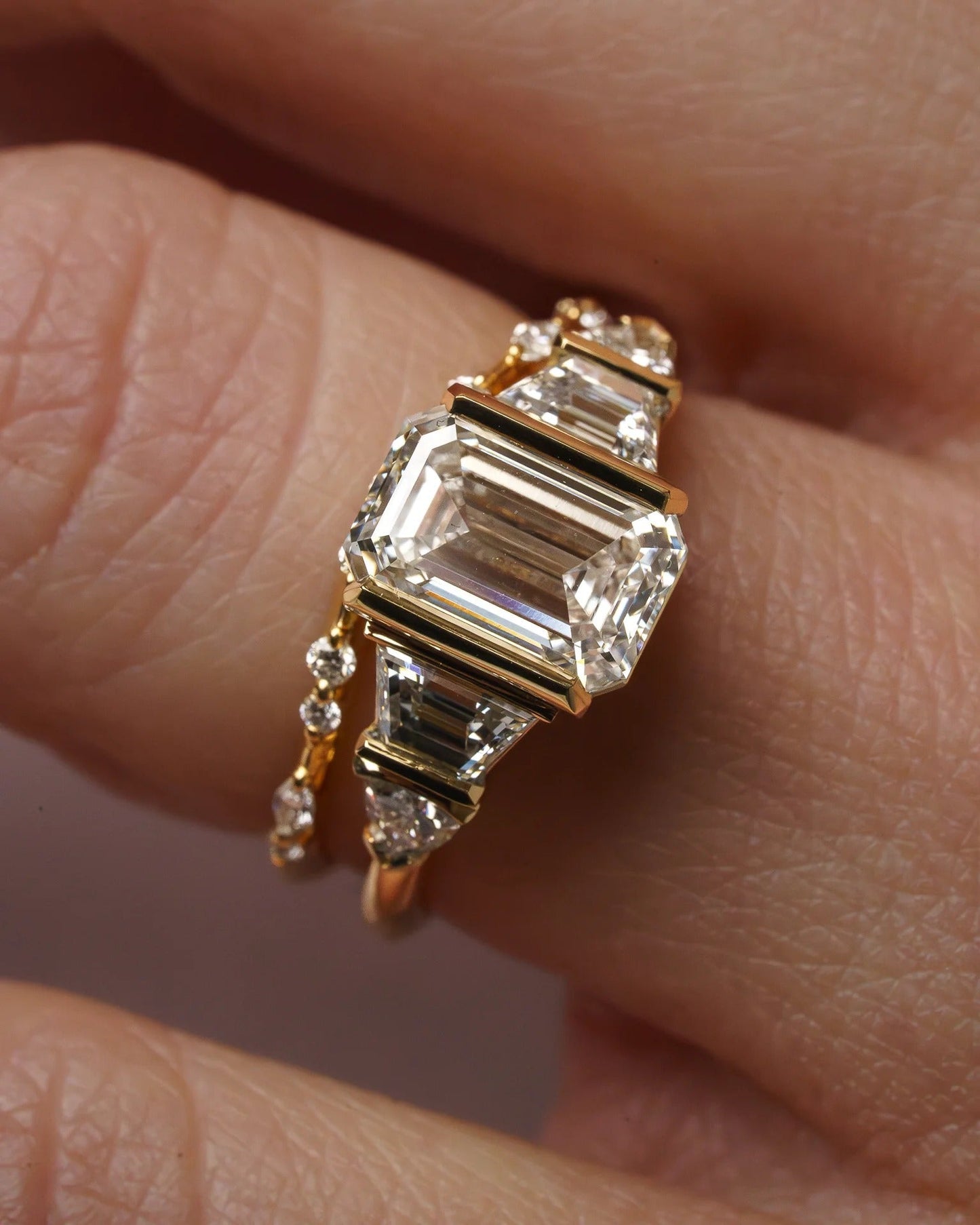 2.5 CT Emerald Shaped Cluster Moissanite Engagement Ring