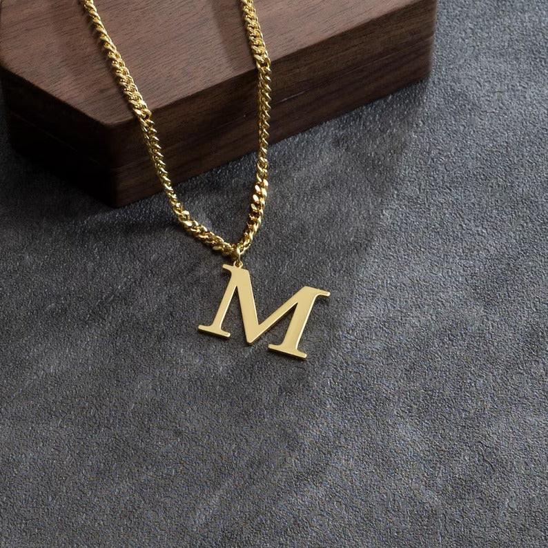 Initial Pendant Chained Necklace For Men